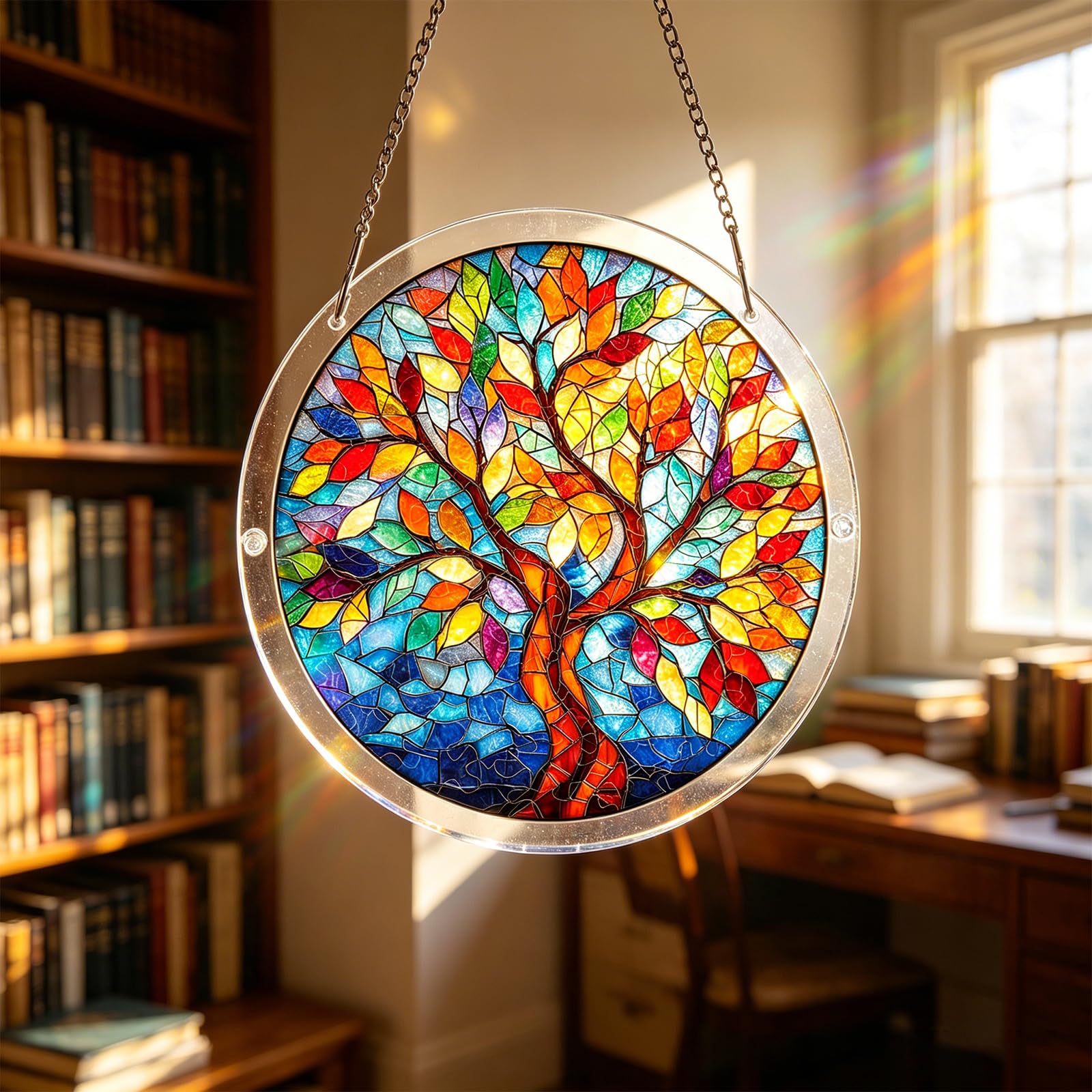 Acrylic Jigsaw Puzzle Suncatcher, DIY Glass Tree Suncatcher Puzzles Stained Glass Window Hanging, Sun Catcher Kit Acrylic Puzzle for Home Window Garden Decor, Gift for Women, Mom, Friends