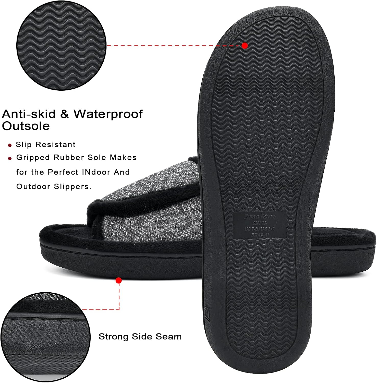 DL Adjustable Men's Memory Foam Slippers, Comfy Indoor Outdoor, Breathable Slide Bedroom Slippers Size 7-14 - Image 5