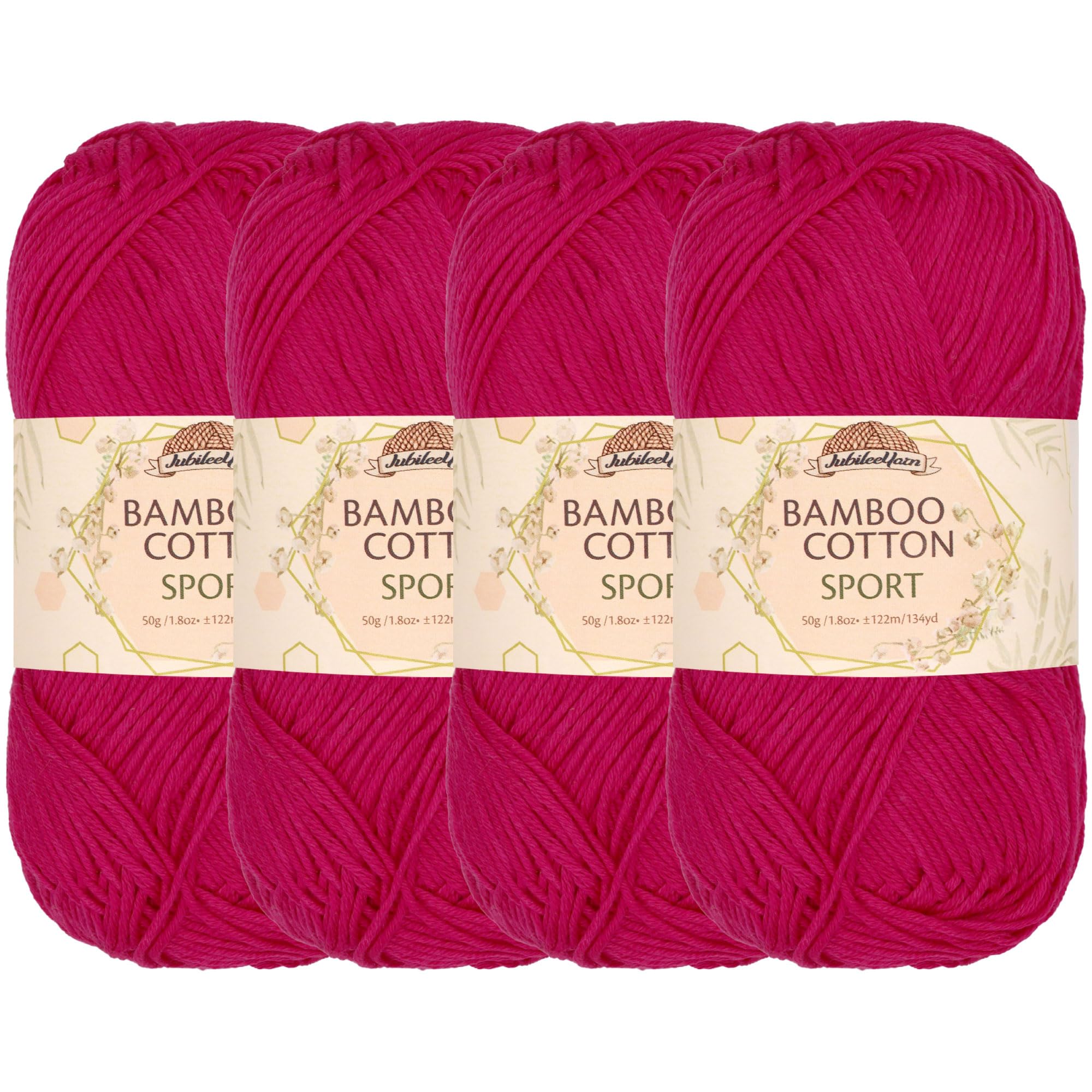 JubileeYarn Bamboo Cotton Sport 4 Ply Yarn - 50g/Skein - Magenta - 4 Skeins