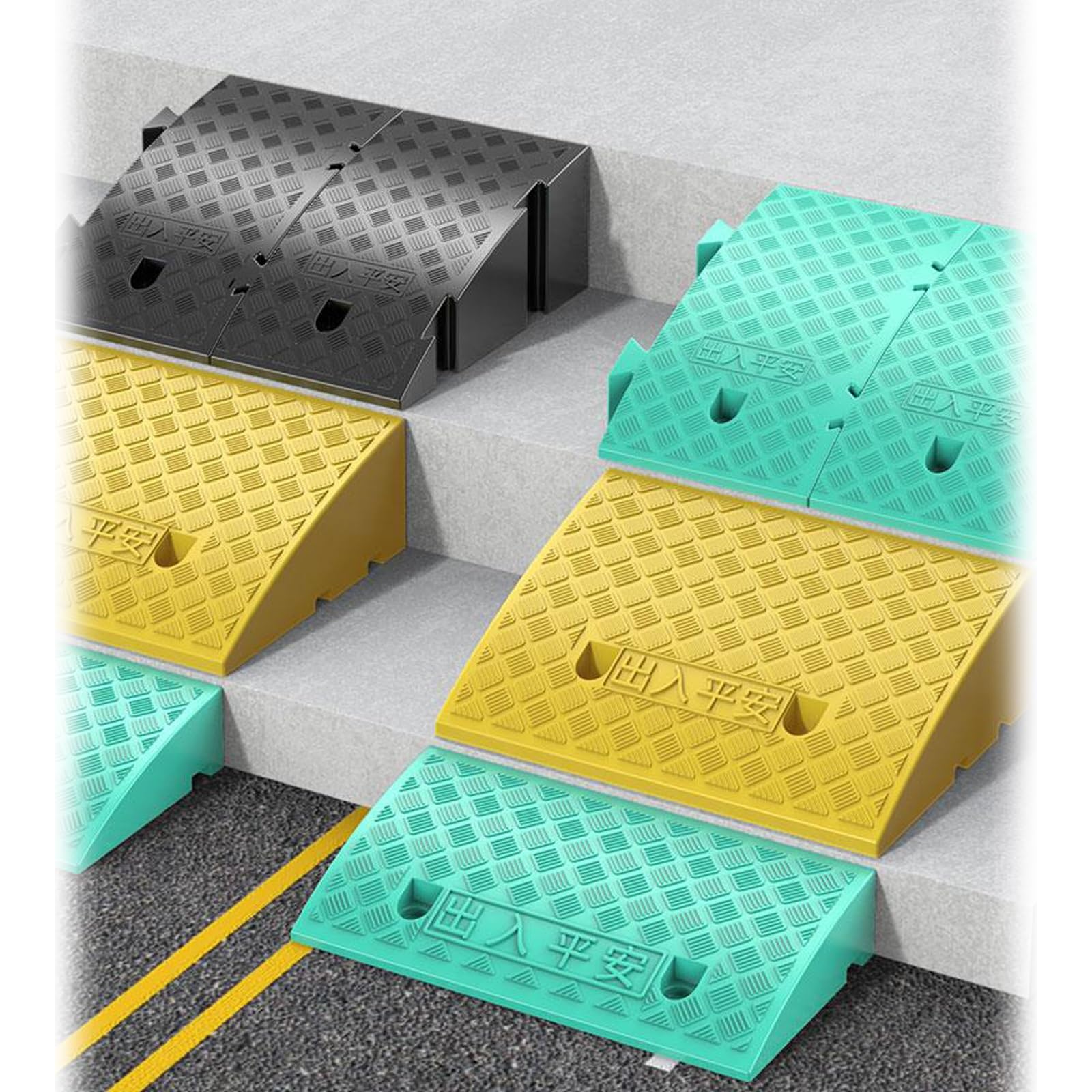 Rampas para Silla de Ruedas, Alfombrilla Portátil de Plástico con Superficie Texturizada, Rampa Antideslizante y Duradera para Coches(Black,25x45x19cm)