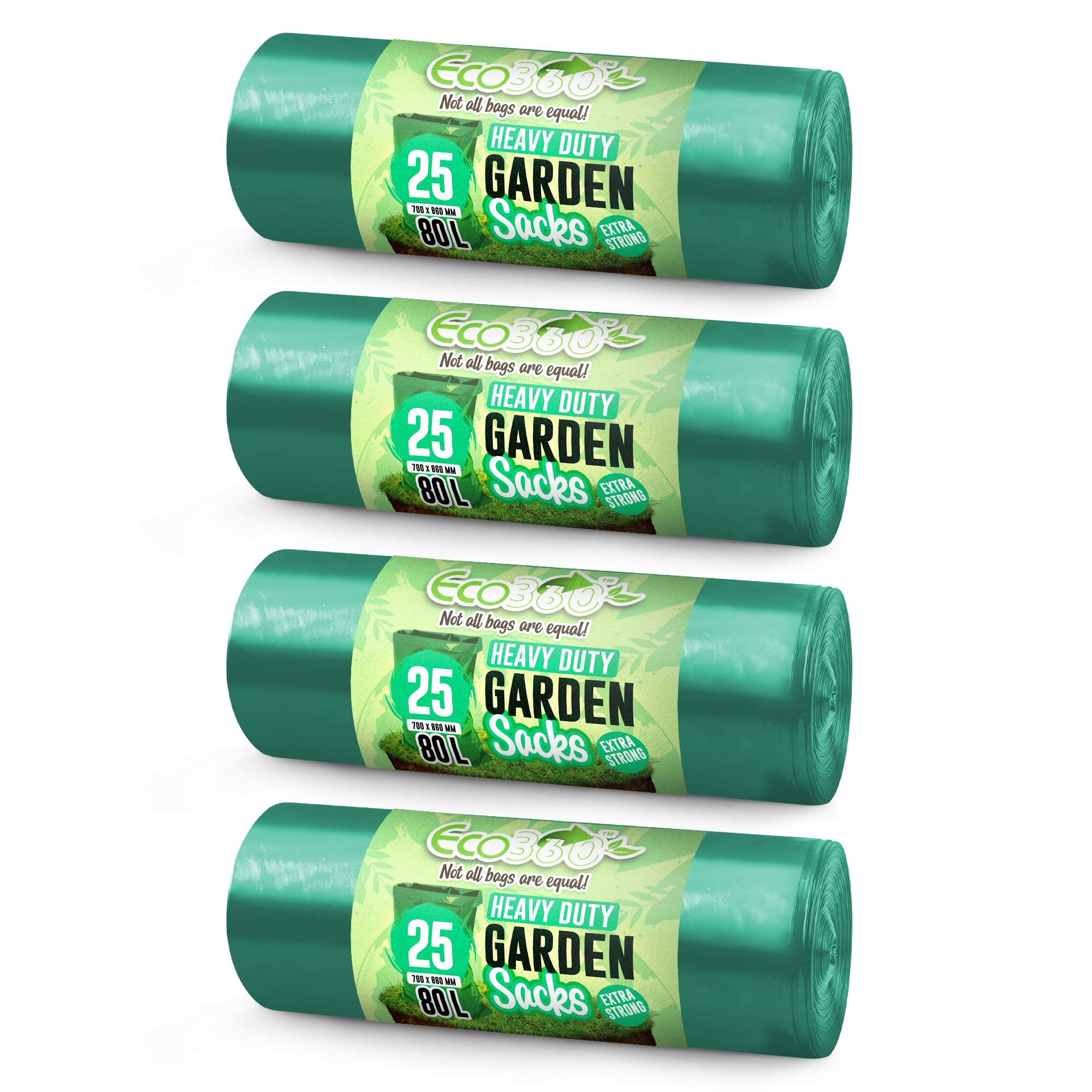 Ecobag Green - 100 Pack Extra Strong Heavy Duty Garden Sacks - 80L - 30 Microns - Recyclable, Leak Resistant & Eco-Friendly, Durable Garden Waste Disposal Bags For Household & Commercial Use (700X860mm)