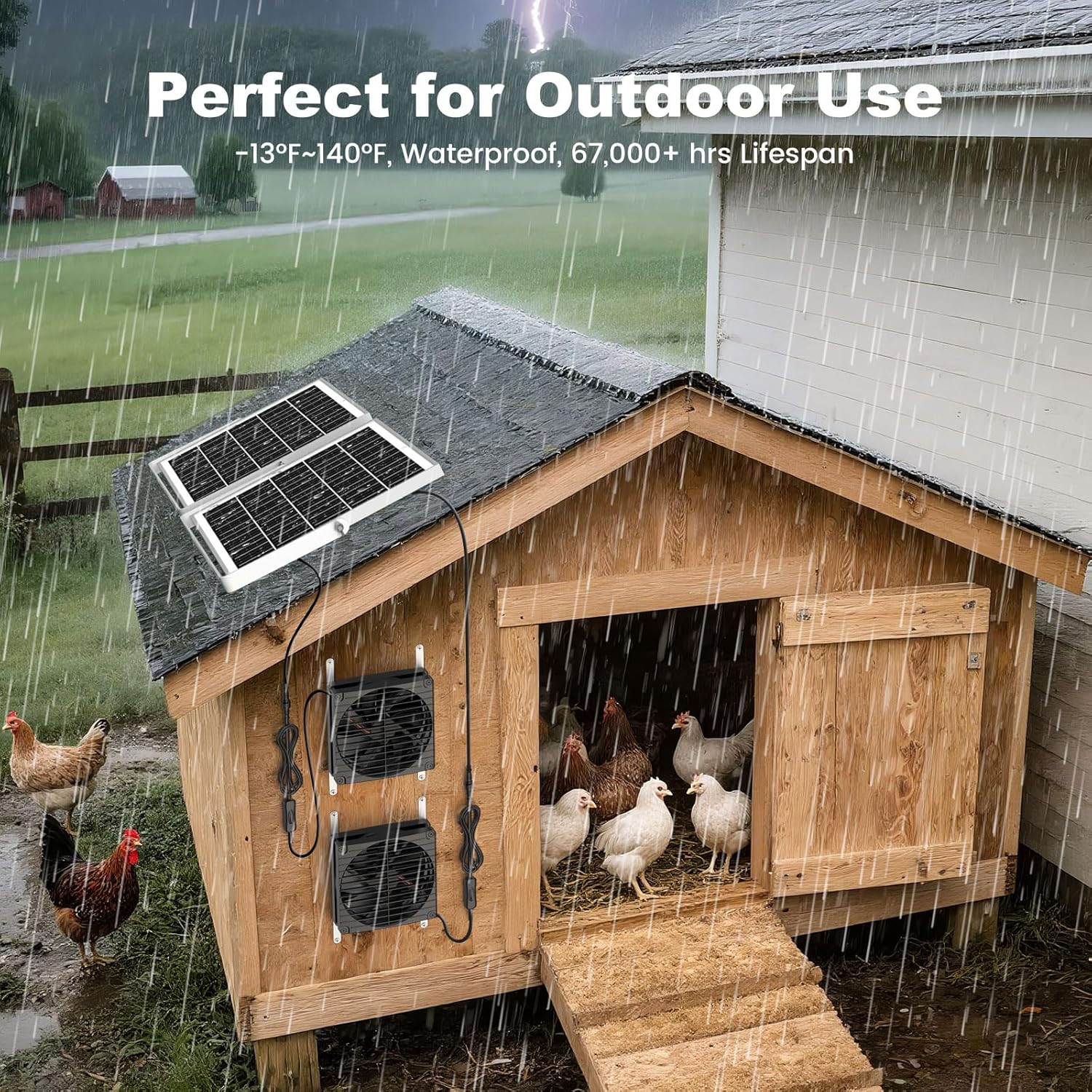 7.1" Solar Greenhouse Fan 2 Pack, 25W x 2 Large Solar Powered Intake and Exhaust Fan Outdoor Waterproof, 16.5 ft Cord, Strong Airflow for Chicken Coop Shed Cabin Circulation and Ventilation