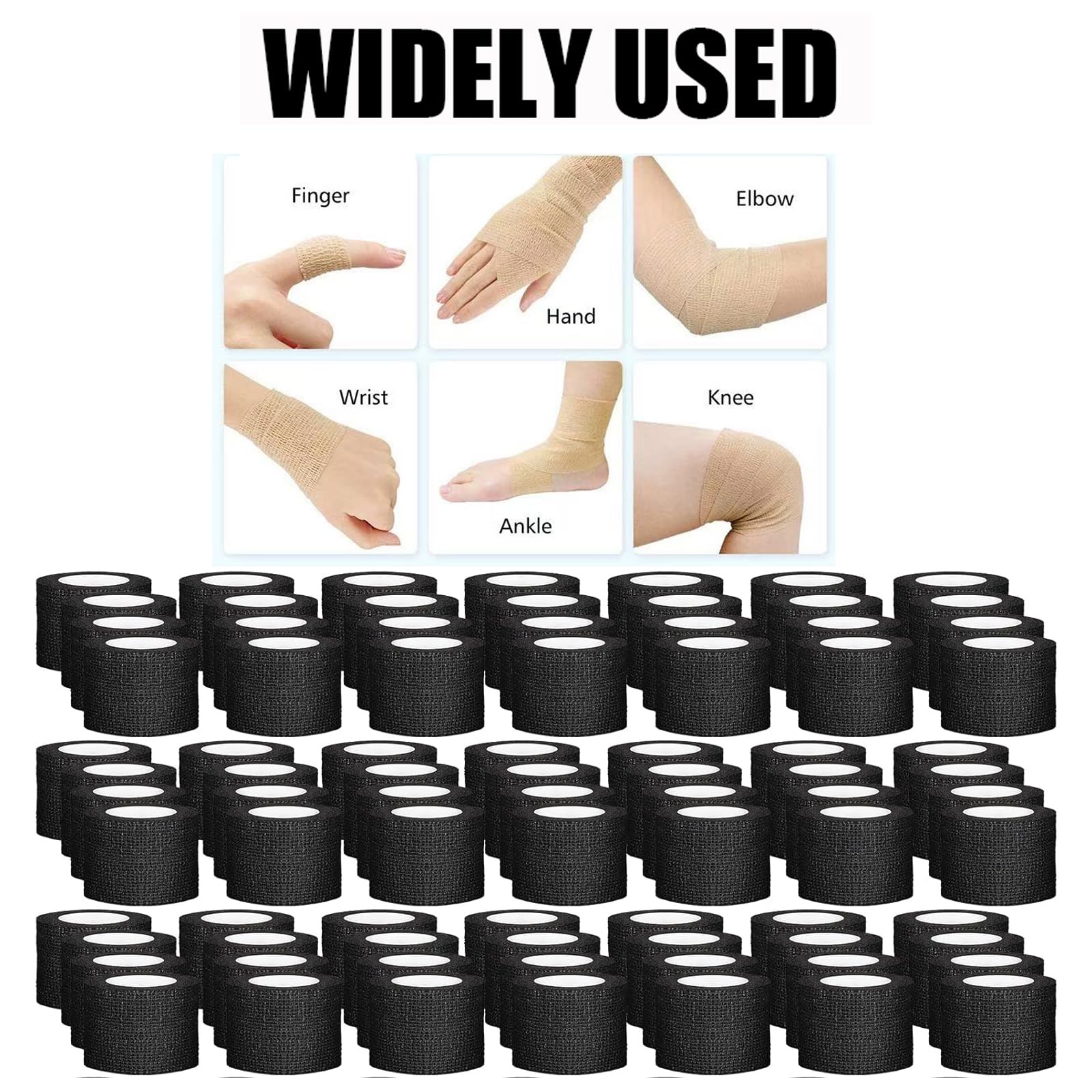 Selbstklebender Verband,Cohesive Bandage 108 Rollen x 5cm x 4,5m Pflaster Rolle Verbandsmaterial, Elastische Binde Bandage Fixierbinde Haftbandage Selbstklebend für Sport,Handgelenk Vet Wrap (schwarz)