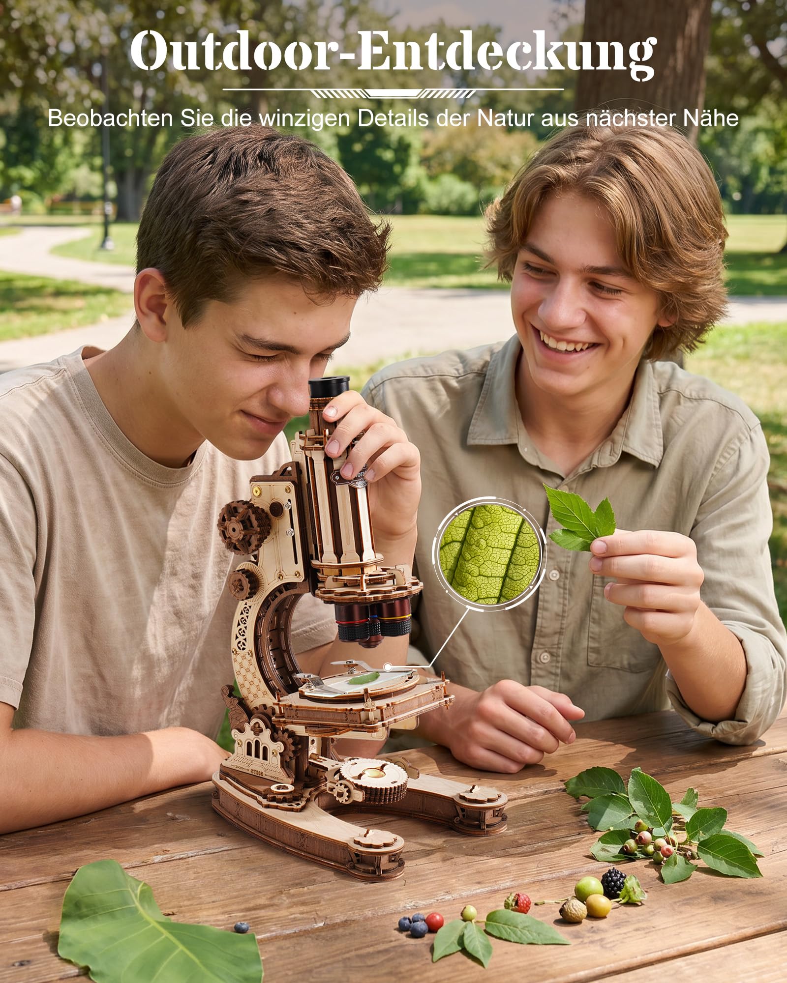 ROKR 3D-Holzpuzzle, mechanisches Modellbauset, echtes funktionierendes Mikroskop mit 400-facher Vergrößerung & LED-Licht, Vintage, wissenschaftliche Schreibtischdekoration, STEM-Geschenk für Frauen