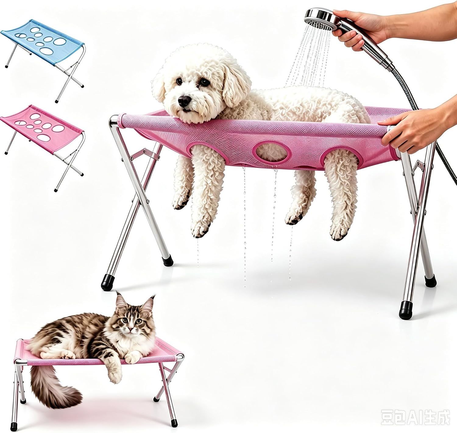Pet Grooming Hammock for Dog&Cat, Foldable Pet Bathing with Stand,Pink-A