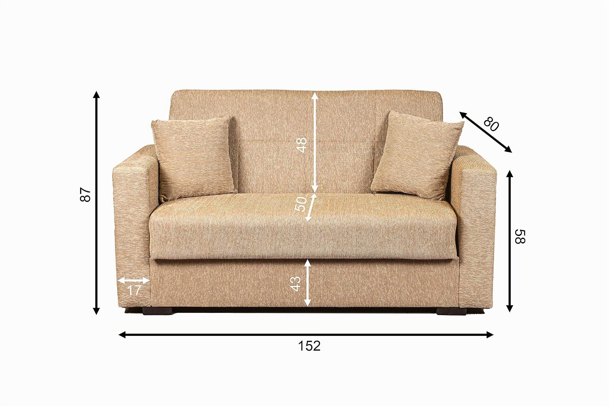 Arredo Stock Divano letto 2 posti tessuto beige, 160x83x73 cm