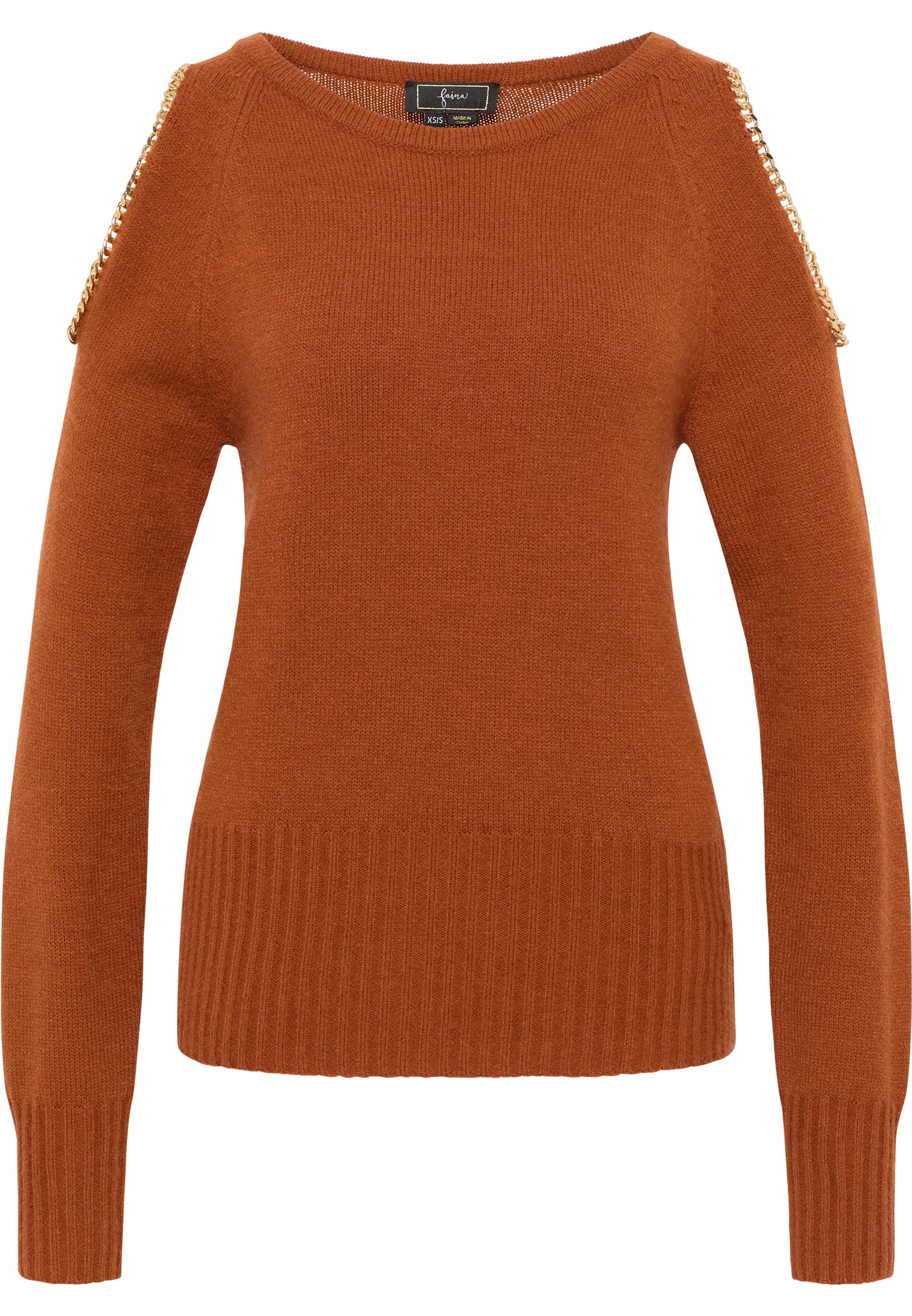 faina Women's Knitted Jumper, Dark Camel, XS/S