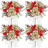 Vista 1 de Giegxin Paquete de 4 arbustos de Navidad de terciopelo sintético de 13.8 pulgadas para interiores y exteriores, adorno de árbol de Navidad, Dorado
