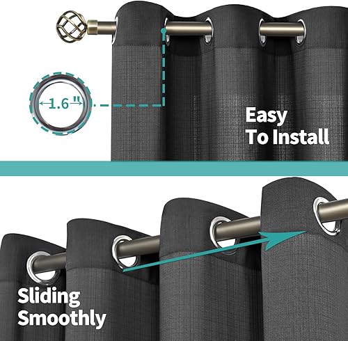 Miniatura 3 de BGment Cortinas semitraslúcidas con aspecto de lino natural para dormitorio, con ojales, filtrantes de luz, cortinas de privacidad con textura