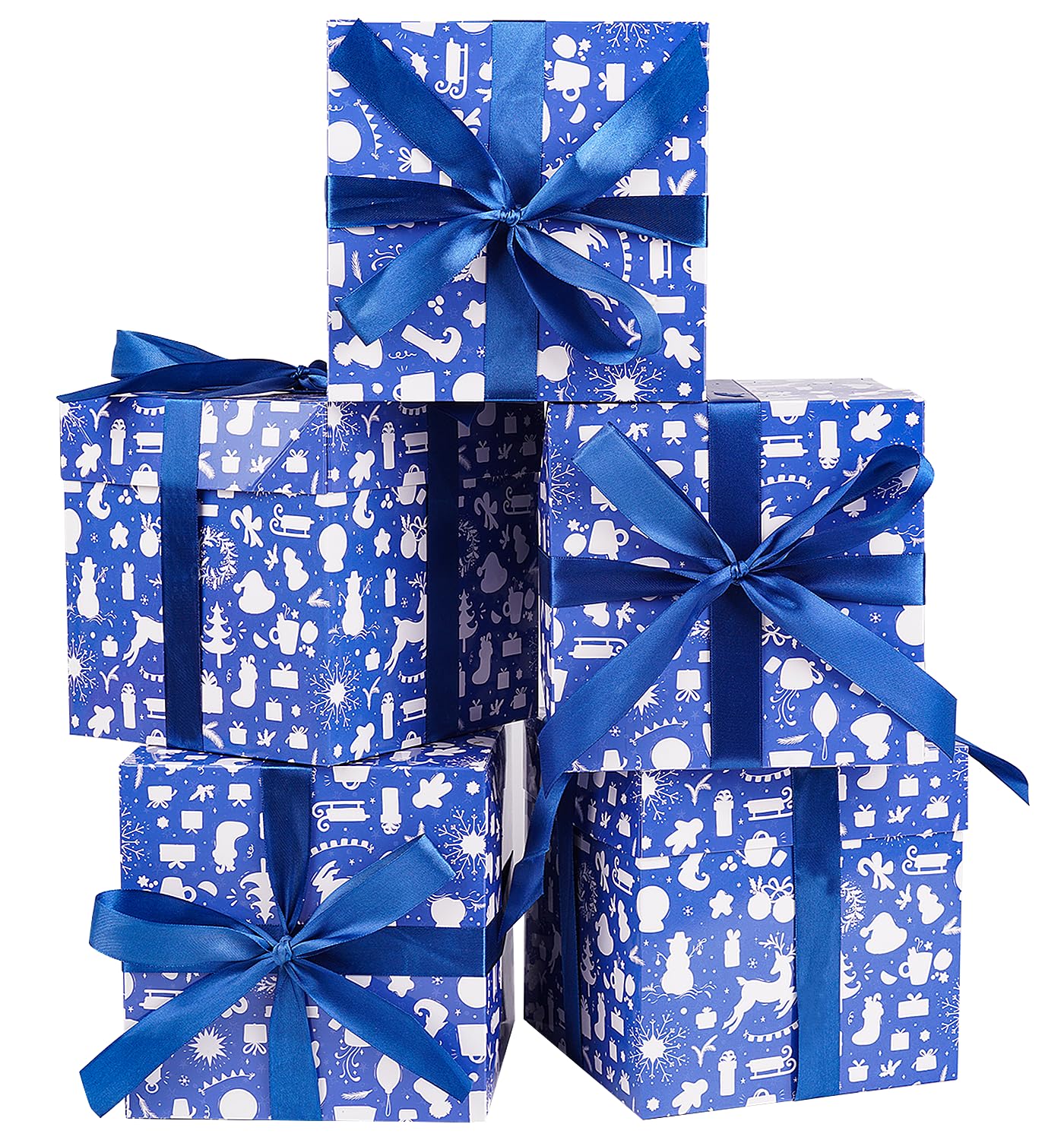 Stuff Box Blue 5 Pack Blue Christmas Gift Boxes with Lids, Ribbons and Tissue Papers ...