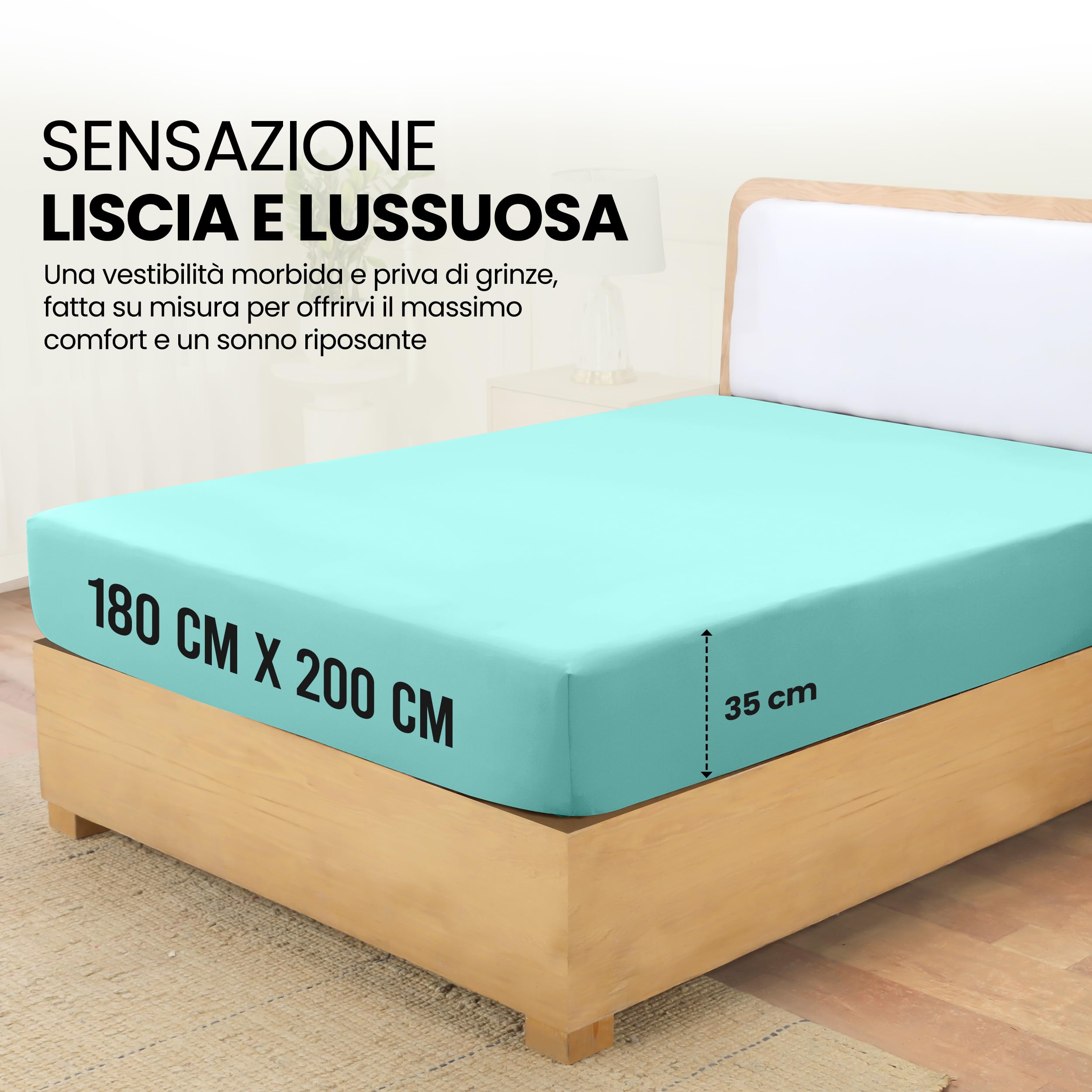 Utopia Bedding Lenzuolo con Angoli Due Piazze Matrimoniale - 180x200cm - Blu Spa- Microfibra di Poliestere Spazzolato - Lenzuolo Sotto con Angoli Elasticizzato