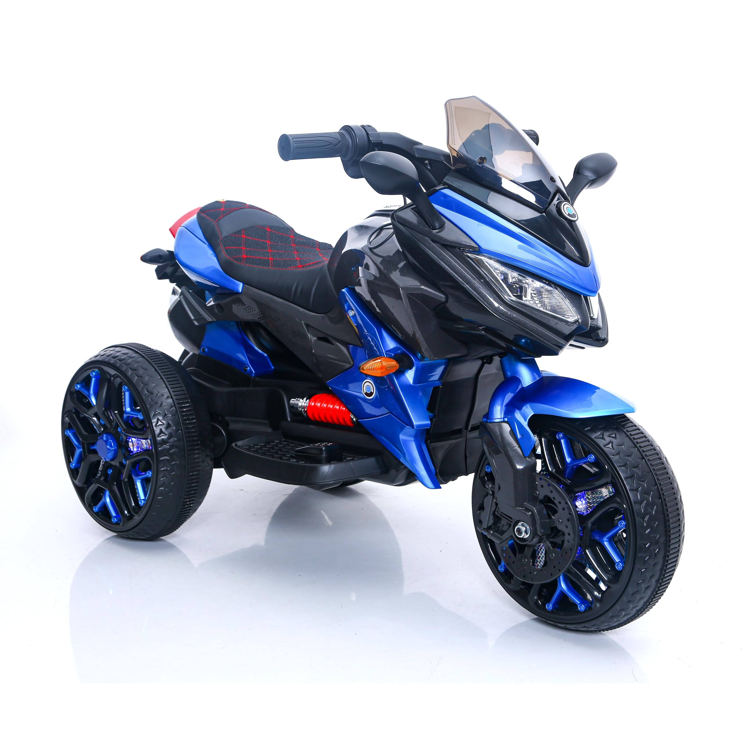 WEEROCK Kids 3 Wheel Electric Motorcycle for 3-8 Years Boys Girls Ride on Electric Motorbike, Connect with Phone Lighting Wheels Hand Drive for Child