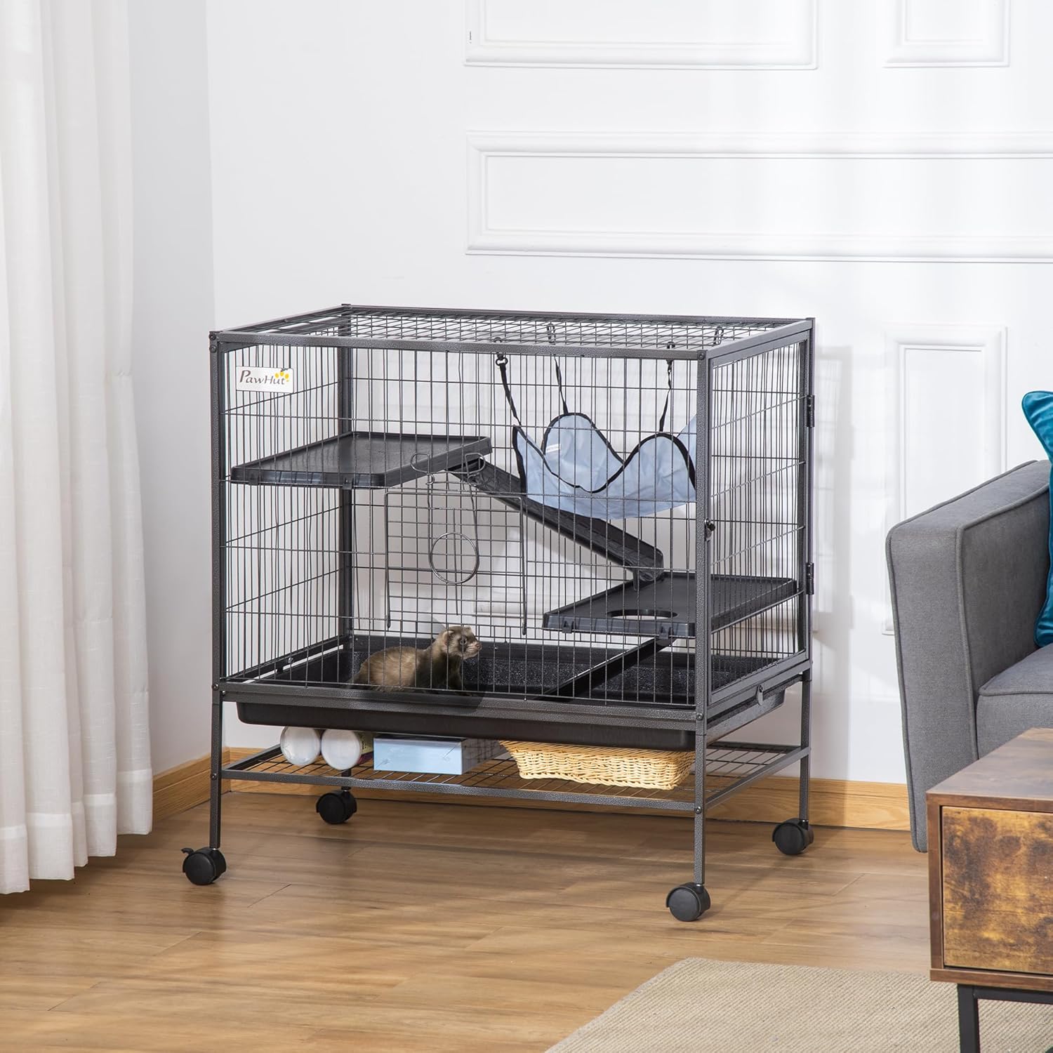 3 Tier Hamster Habitat Cage, Small Hamster Cage, Rat House, Guinea Pig Cage, Ferret Cage, Small Animal Cage, Easy to Clean, Black 31.5" x 20.5" x 33"