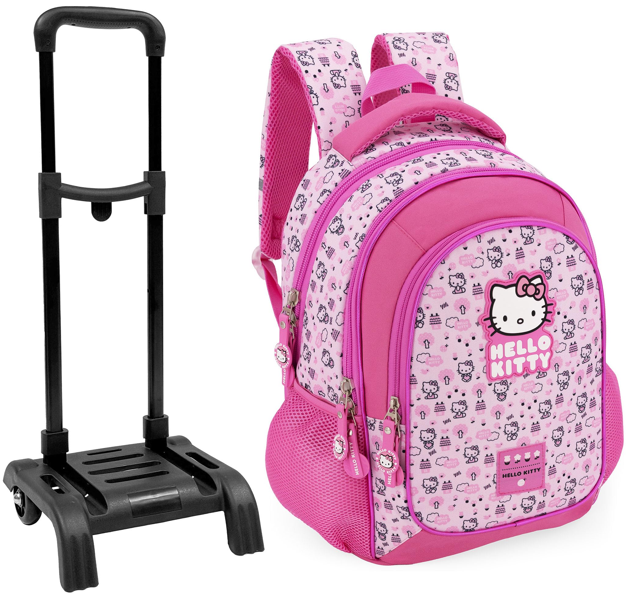 Clondo Zaino Trolley Scuola Bambini con Carrello Rimovibile – Ergonomico, 33x43x15 cm, Tasche Porta Borraccia, Spallacci Imbottiti – Ideale per Elementari e Viaggio (Hello Kitty 26)