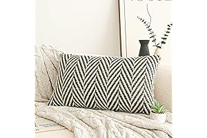 Black White Chevron Lumbar Throw Pillow Covers with Boho Geometric Patterns