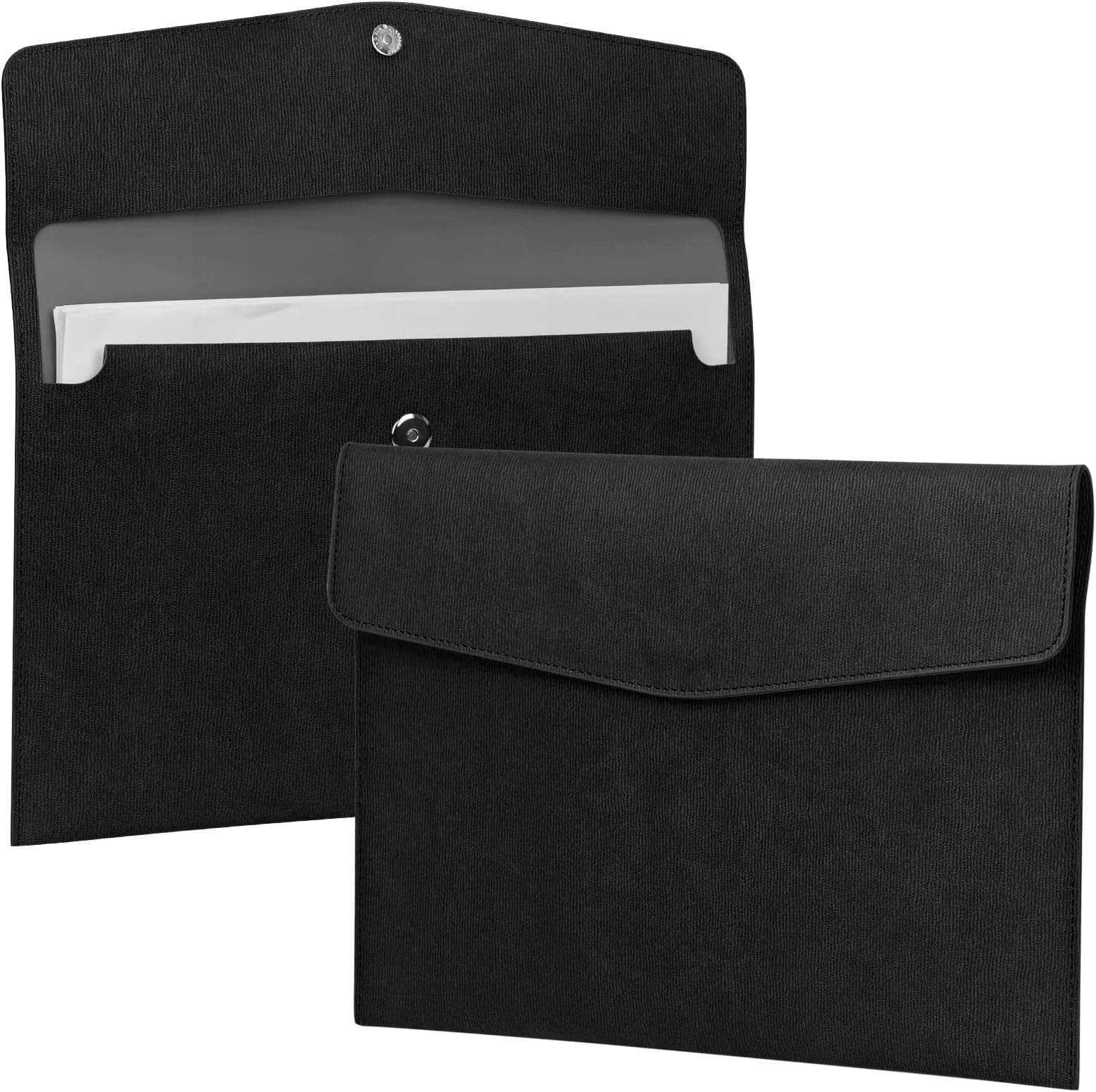 CiCiKiea File Folder, PU Leather A4 Document Holder File Organizer Filing Envelope Expanding Portfolio Storage Case Tablet Sleeve with Magnetic Snap Closure for Home School Office Stationery-Black