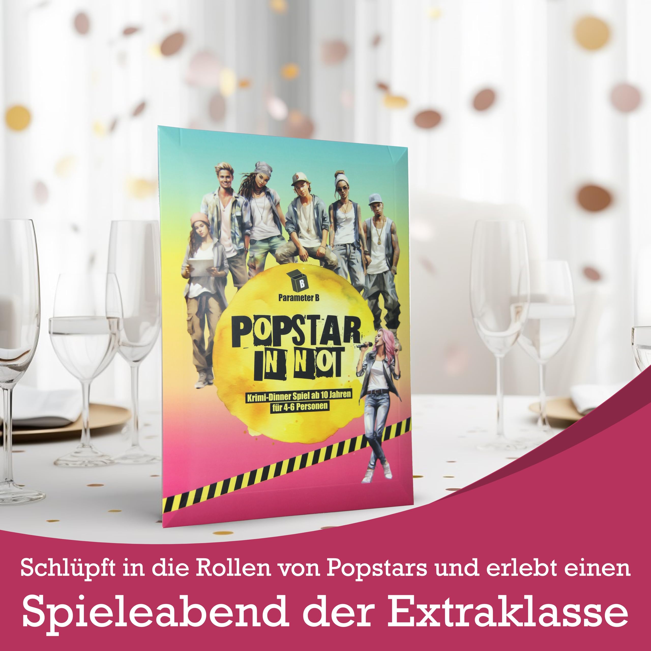 Popstar in Not - Krimidinner für 4-6 Personen – ab 10 Jahren - Krimidinner für Zuhause für Familien mit Kindern - Krimispiel für Einsteiger - realistische Beweise