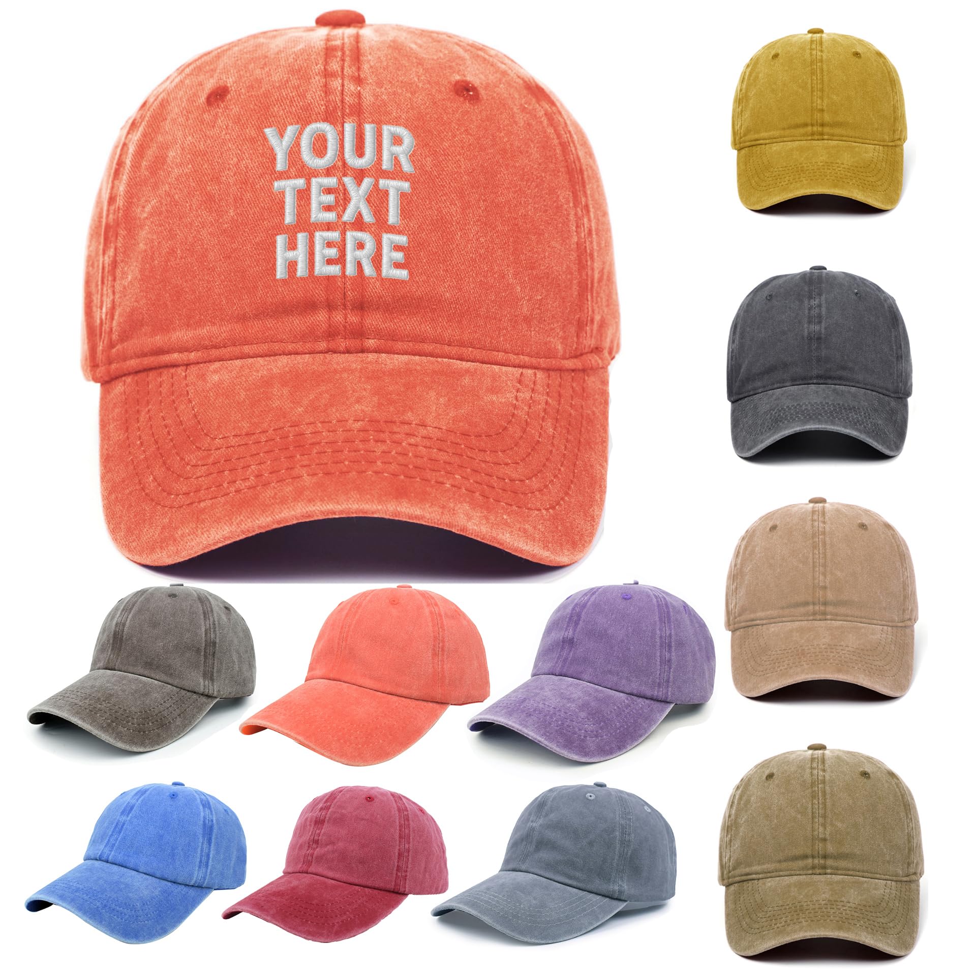 Van Der Linn Unisex Orange Personalised Embroidered Denim Baseball Cap Custom Hat Cotton Adjustable (Cotton, )