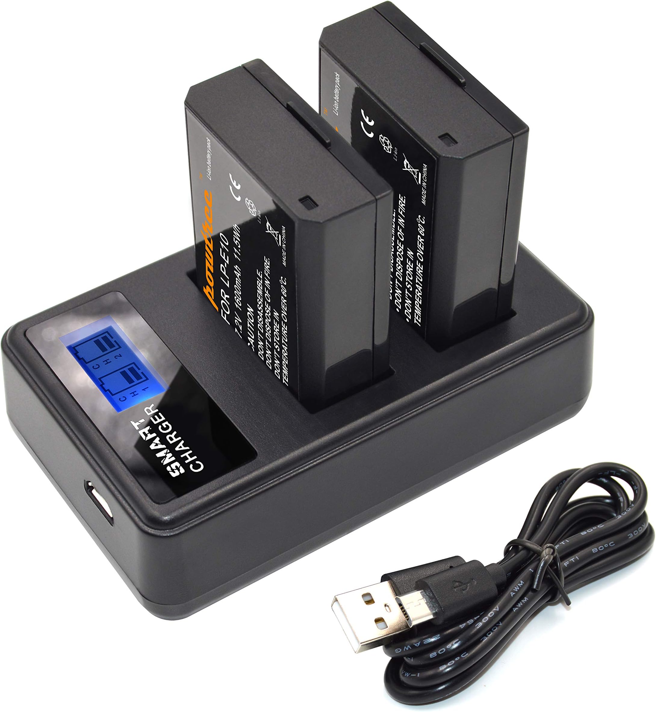 POWTREE LPE10 2 Pack Replacement Battery and LCD Dual