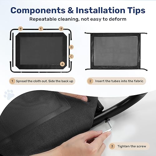 Miniatura 4 de YSSOA Cama elevada transpirable y refrescante para perros, patas antideslizantes, marco de metal, interior y exterior, perros grandes, 60 x 37 x 9