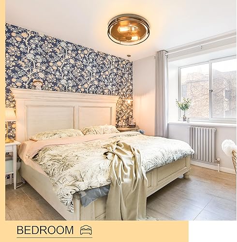 Miniatura 5 de Luminzone Lámpara de techo de montaje empotrado con pantalla de vidrio esmerilado, 2 luces para interiores y exteriores, iluminación de granja,