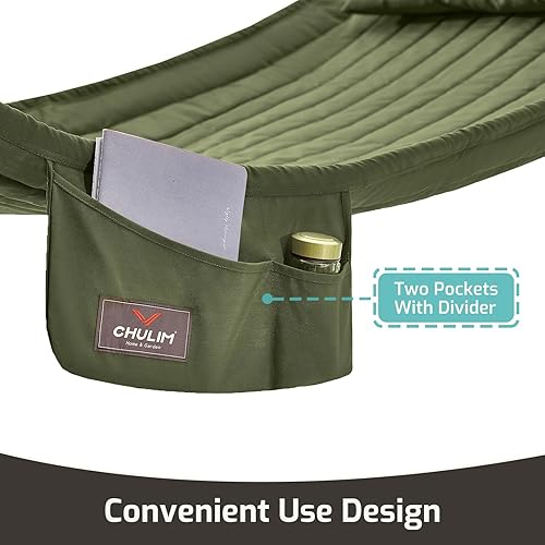 Miniatura 3 de CHULIM Hamaca de tela acolchada doble con barras separadoras de madera dura y almohada, capacidad de 450 libras, hamaca grande para 2 personas, para