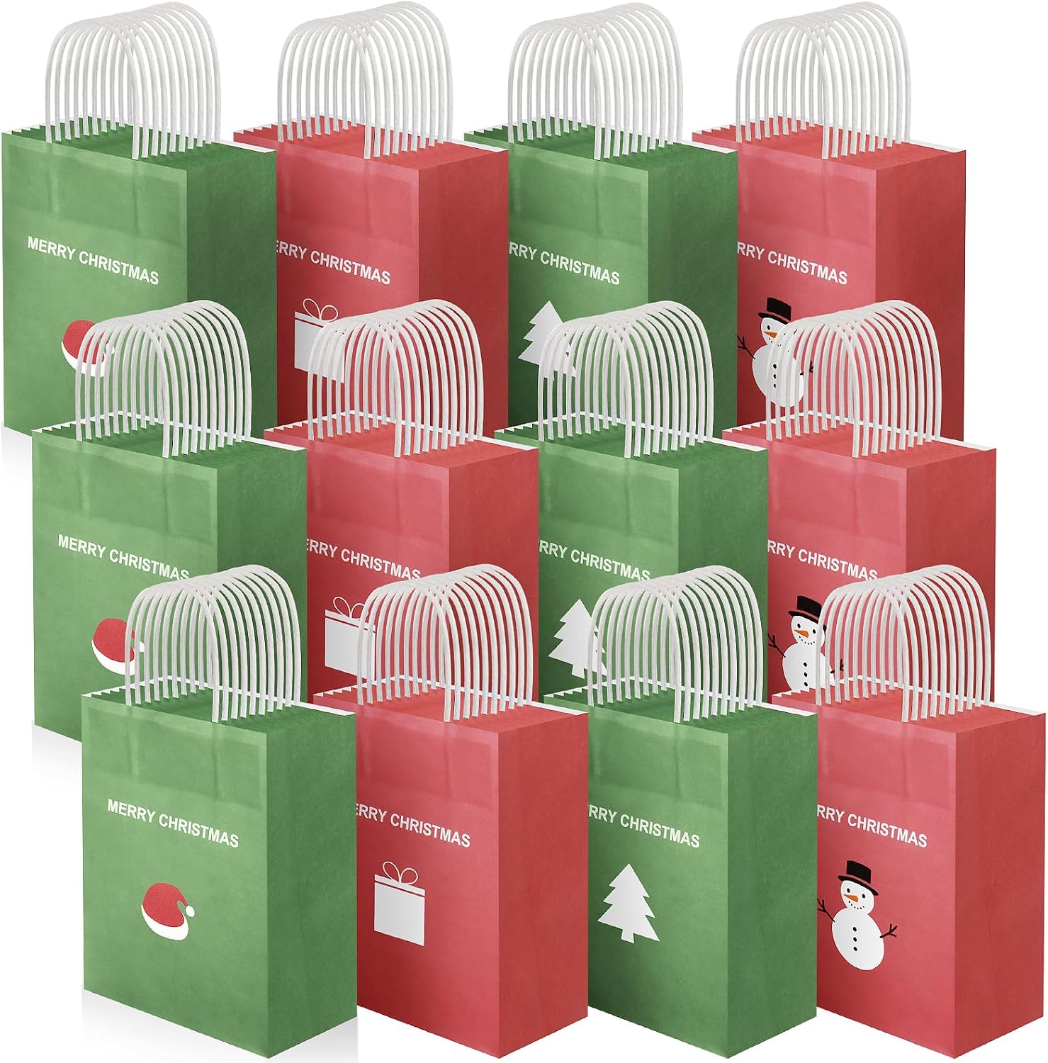 120 Pcs Red and Green Christmas Gift Bags Kraft Paper Bags with Handles Holiday Gift Bags for Christmas, Birthday, Wedding, Party Favors Business