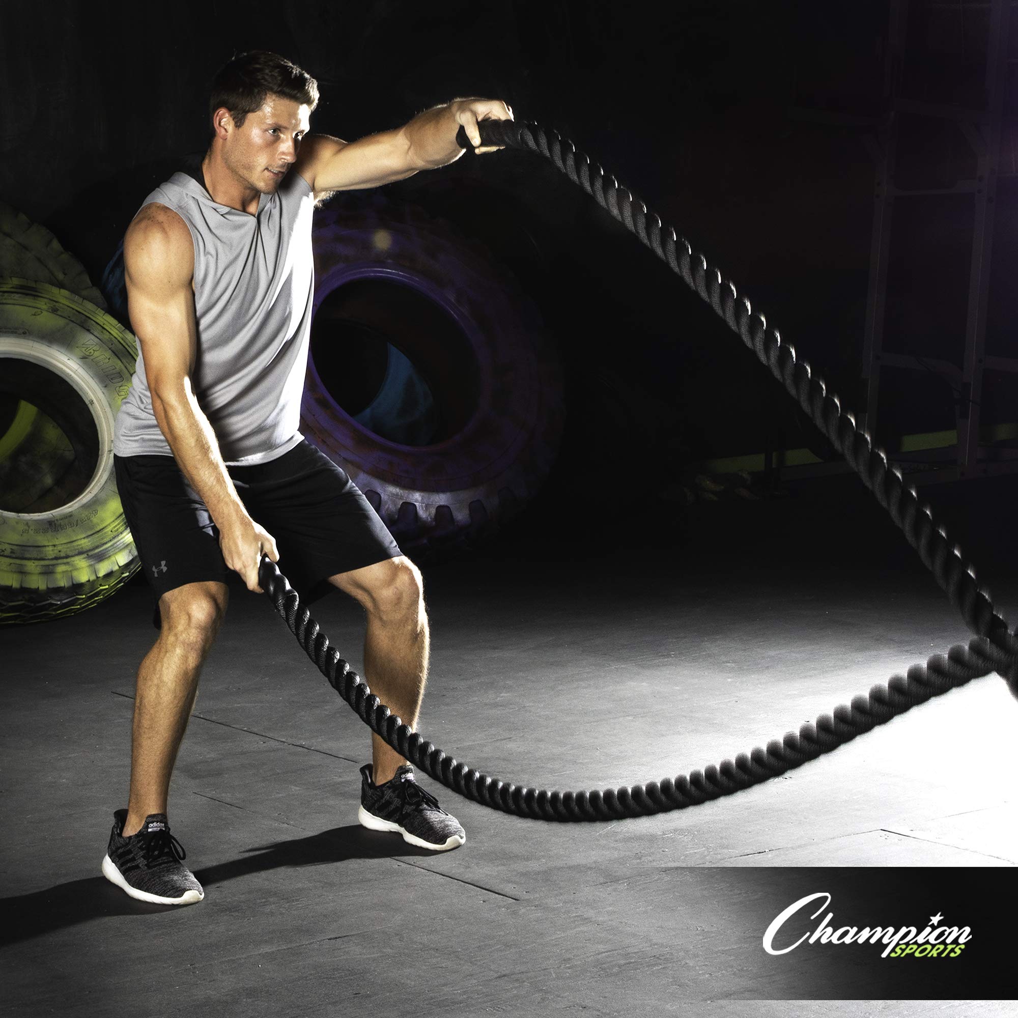 Champion Sports Heavy Training Rope: Rhino Poly Strength & Conditioning Heavy Gym Battle Ropes - Cardio, Cross Training, Weight Training & Crossfit