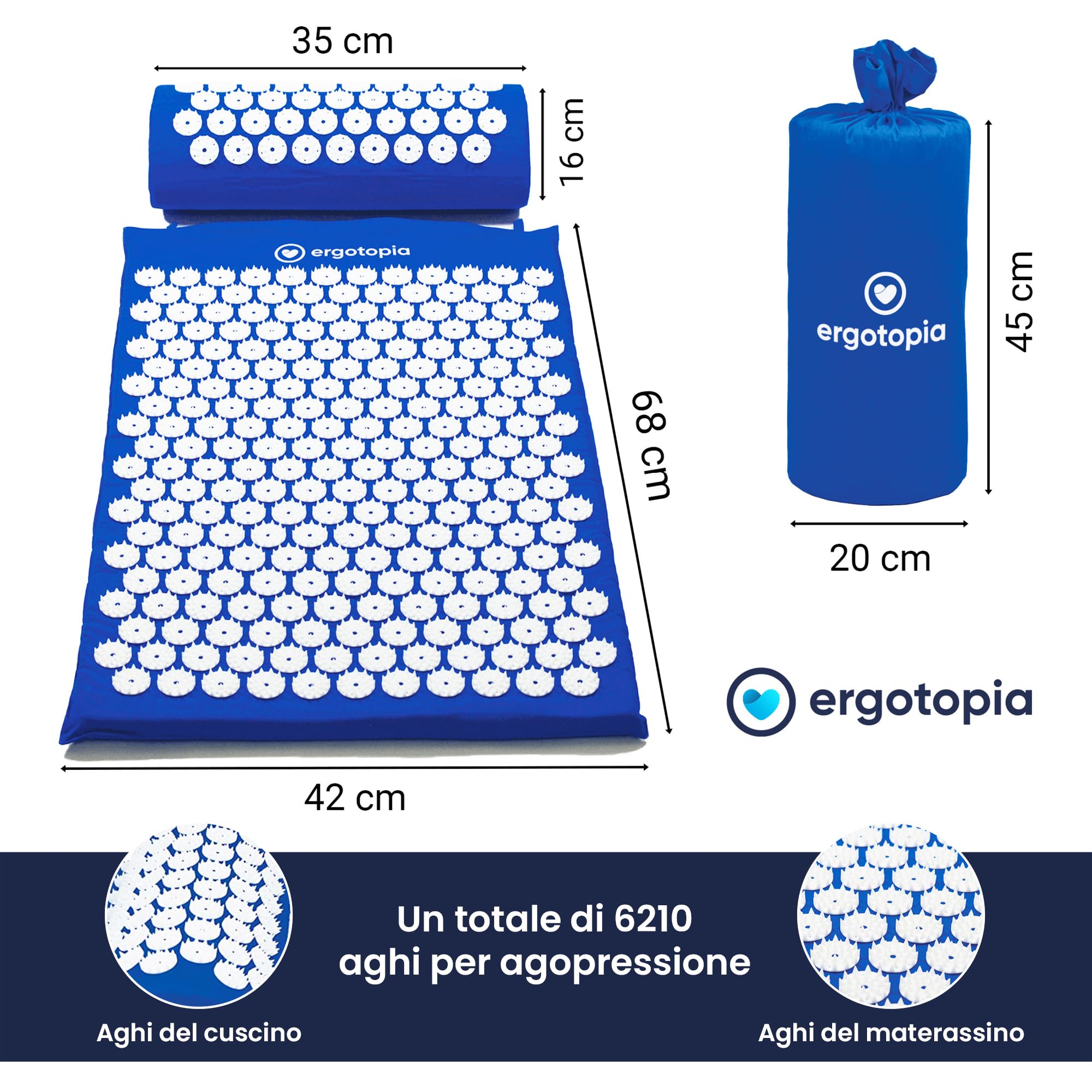Ergotopia Tappetino agopressione con Cuscino Set per un Rilassante - Tappetino Massagiante per Rilassarsi e Migliorare la circolazione sanguigna