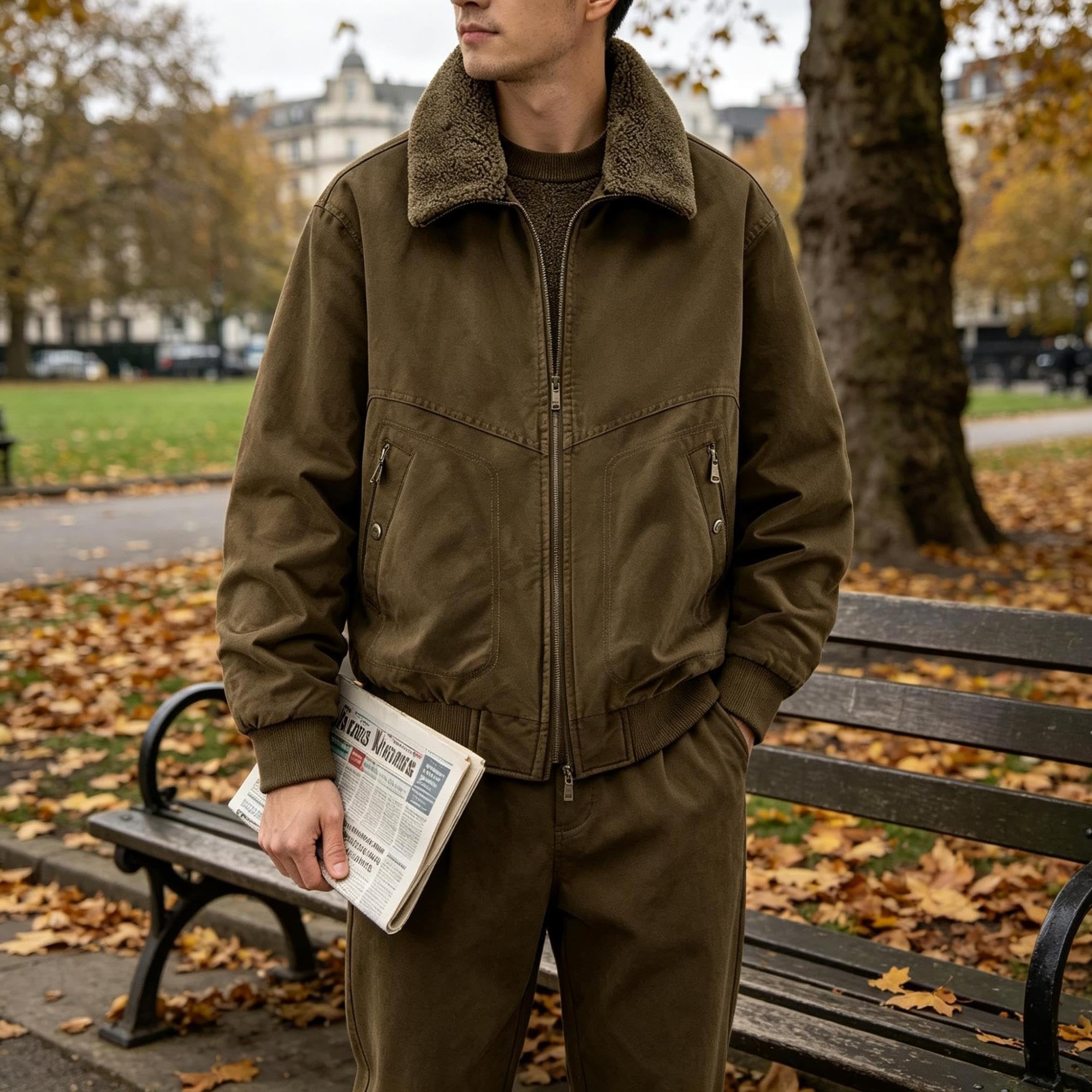 Giacca Bomber Uomo Colletto Sherpa Zip Casual