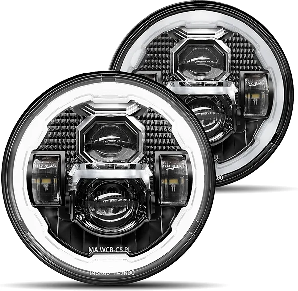 HWSTAR 2023 1000% Bright Anti-glare 7 Inch Halo Led Headlights Round Compatible with Jeep Wrangler JK JKU TJ LJ Chevy Ford GMC Dodge Mazda VW Mack etc DOT w/DRL Turn Signal H6024 Hi/Low Seale Beam