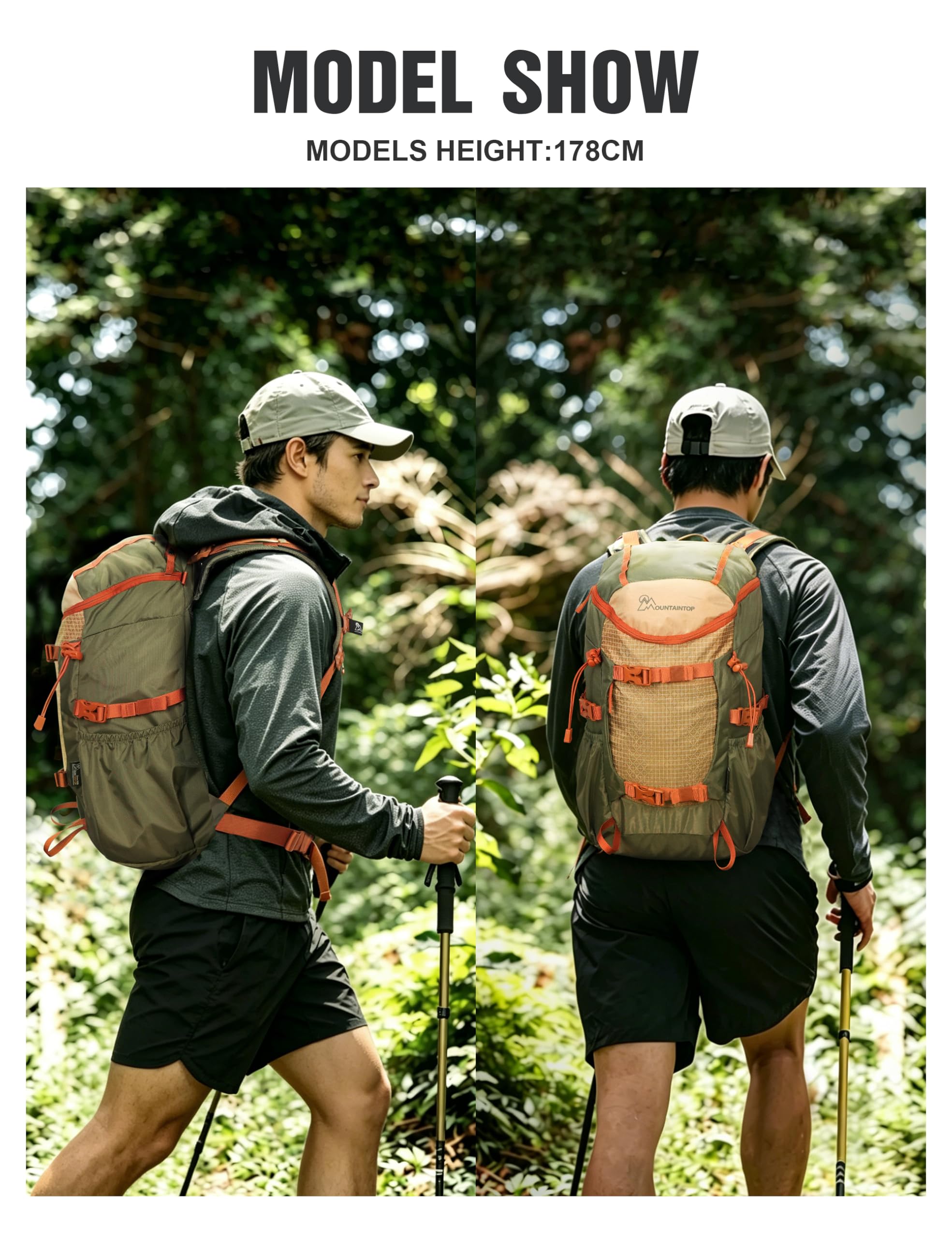 Mountaintop Plecak trekkingowy, damski, 20 l, plecak podróżny, outdoorowy, trekkingowy, Kaki zielony, 20L