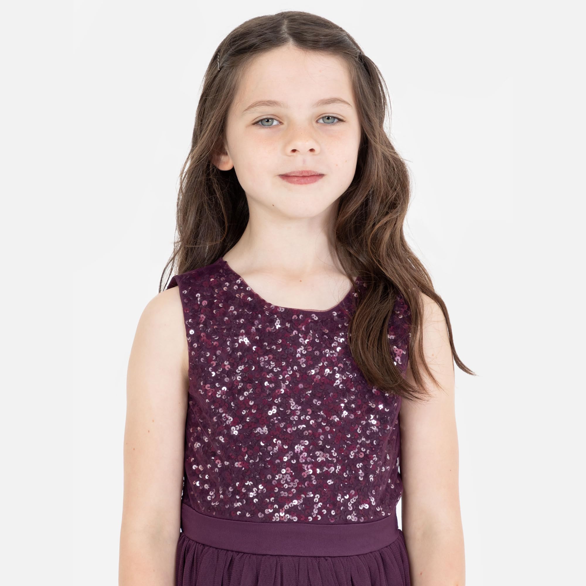 Maya Deluxe Abito Midi Paillettes Impreziosito Partito Tutu Damigelle d'Onore Matrimonio con Fiocco Cintura Vestito Bambine e Ragazze