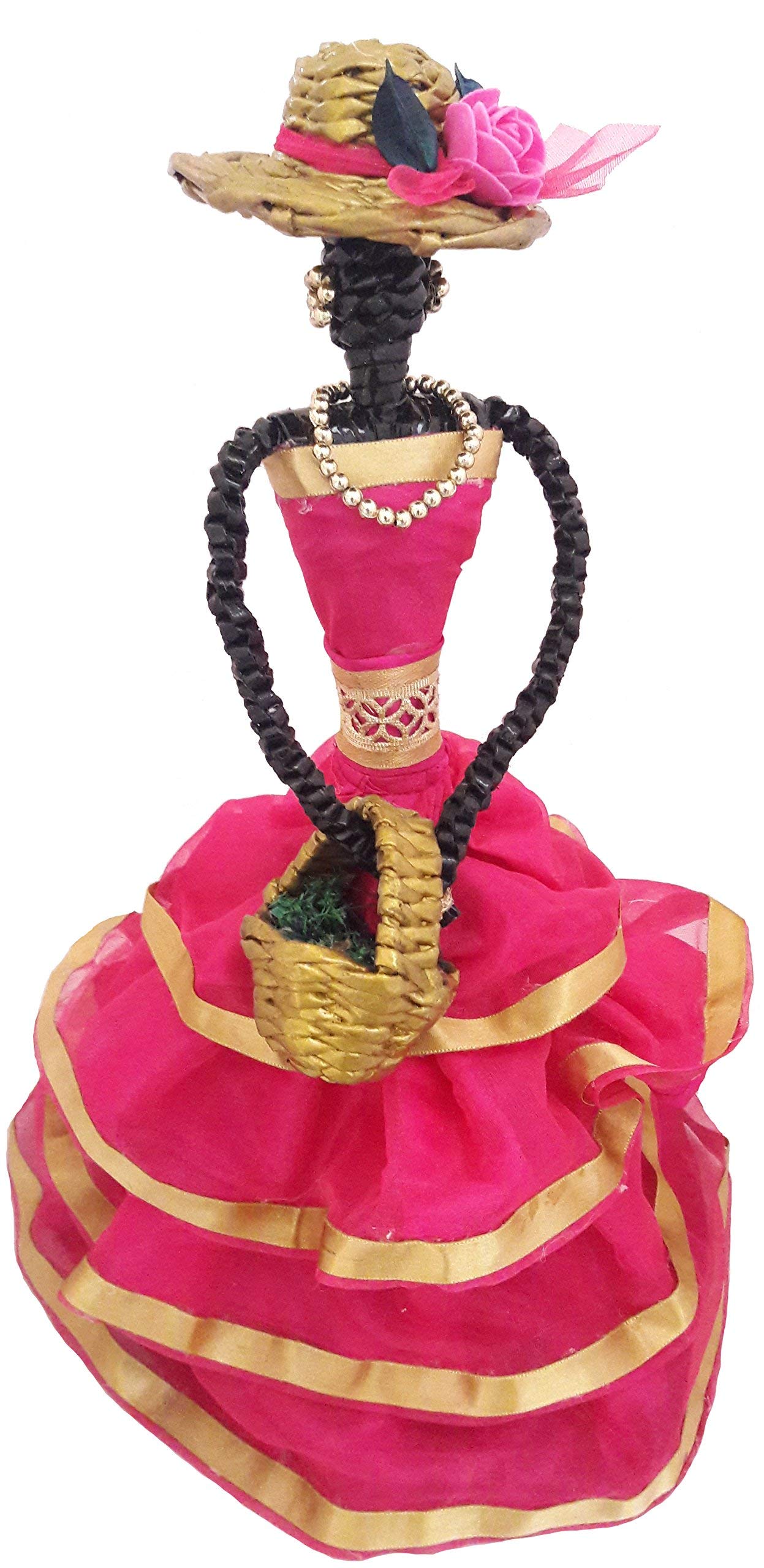 African Doll Show Piece, 20 inch Height Dark Pink Dress (Four Frill), Home Decor, Gift Item, Showpiece (Dark Pink)