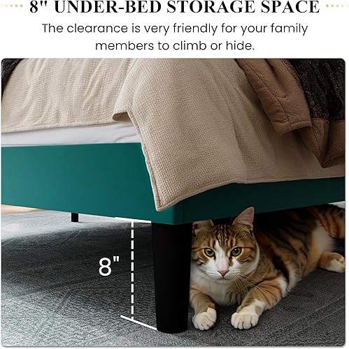 Miniatura 6 de SHA CERLIN Base de cama de terciopelo de tamaño matrimonial con cabecera capitoné de canal vertical, plataforma tapizada con listones de madera, no