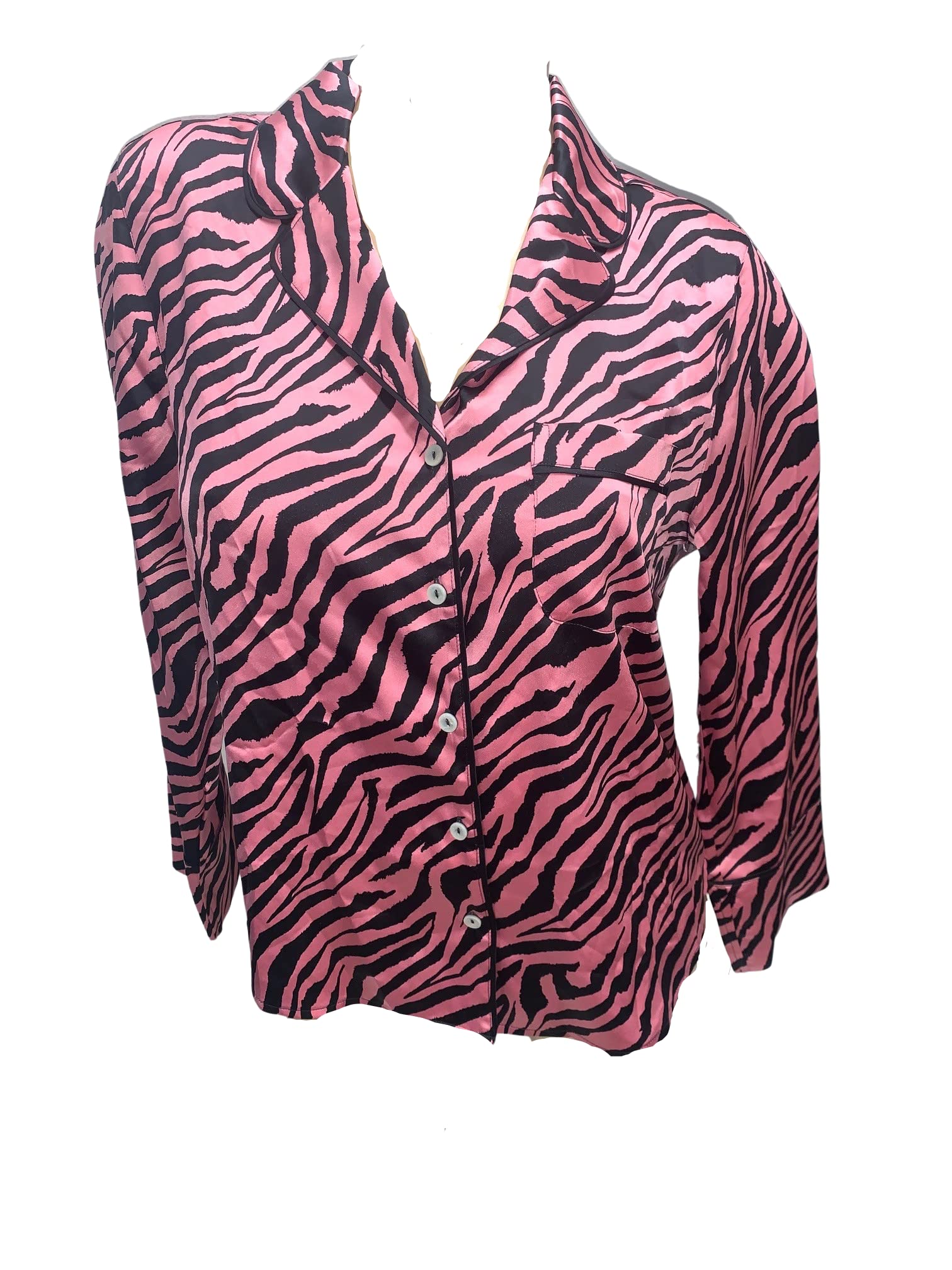 Victoria's SecretSleep Pajama top Button Down Leopard Zebra Long Sleeve Color Rose Luster Zebra New (Medium)