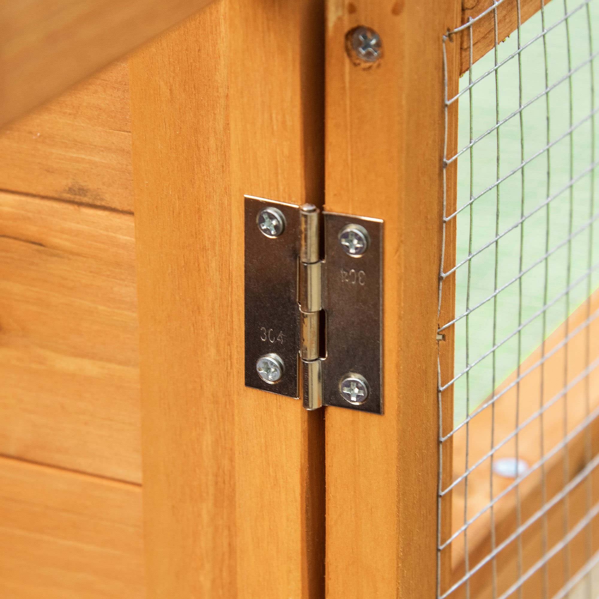 PawHut Gabbia 2 livelli con rampa 141x60x86 cm Arancione | Casa in legno per piccoli animali, ingressi multipli, vassoio rimovibile, interno/esterno