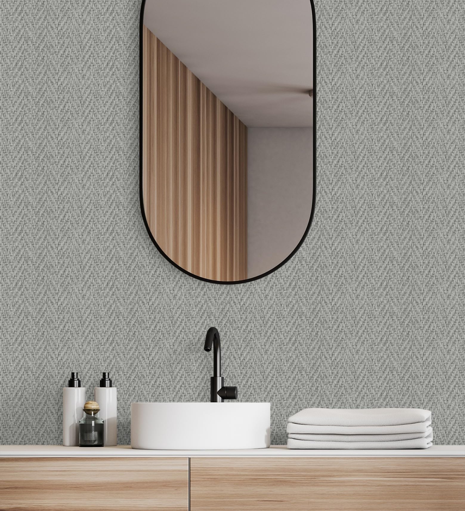 GAULAN 128793 - Papel pintado vinílico de espigas trenzadas en relieve tono gris oscuro para pared salón cocina baño dormitorio pasillo - Rollo de 10 m x 0,53 m