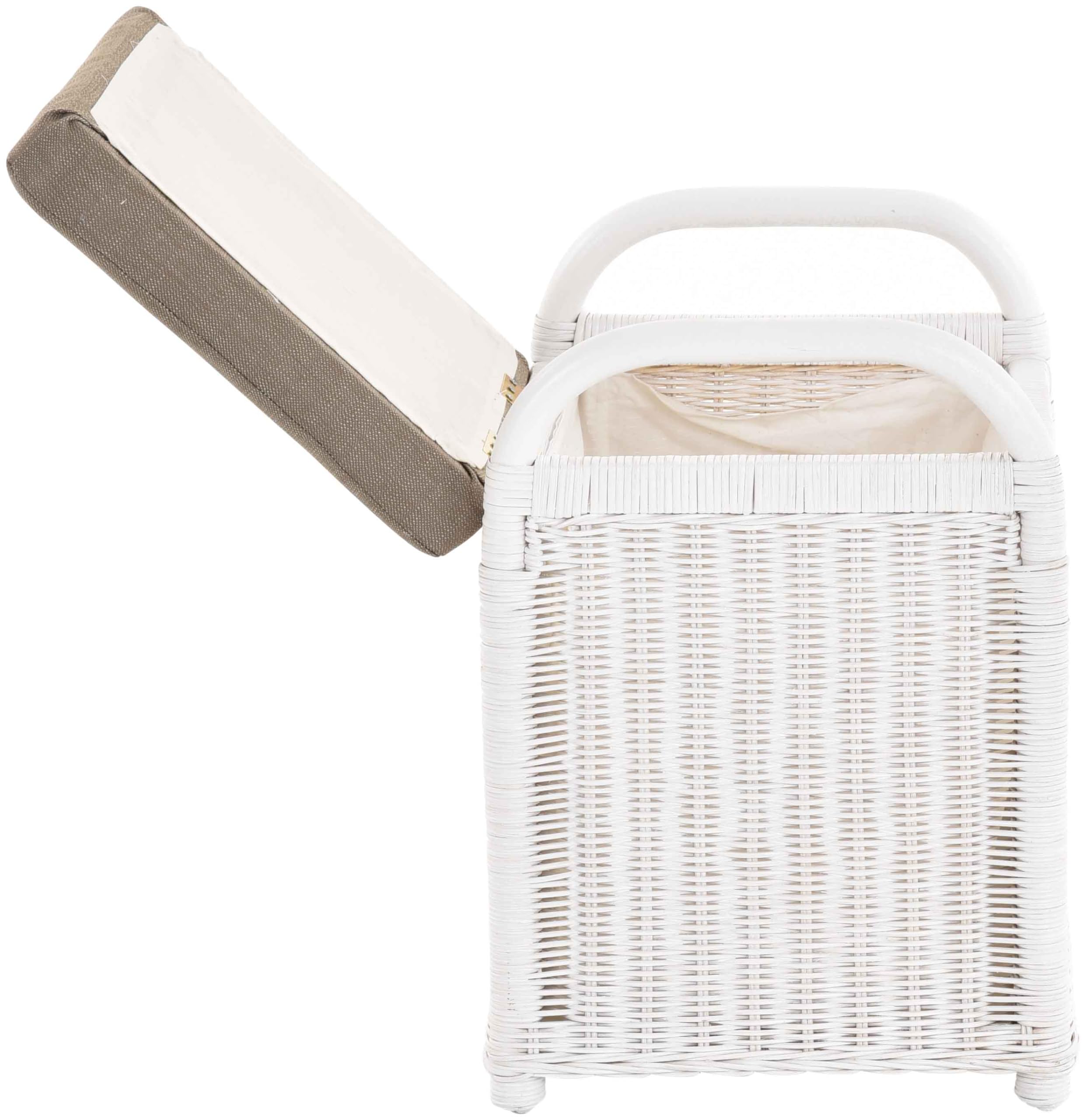 Rattan Sitzbank Sitzhocker mit Stauraum Rattanhocker mit Deckel Hocker (Weiß)