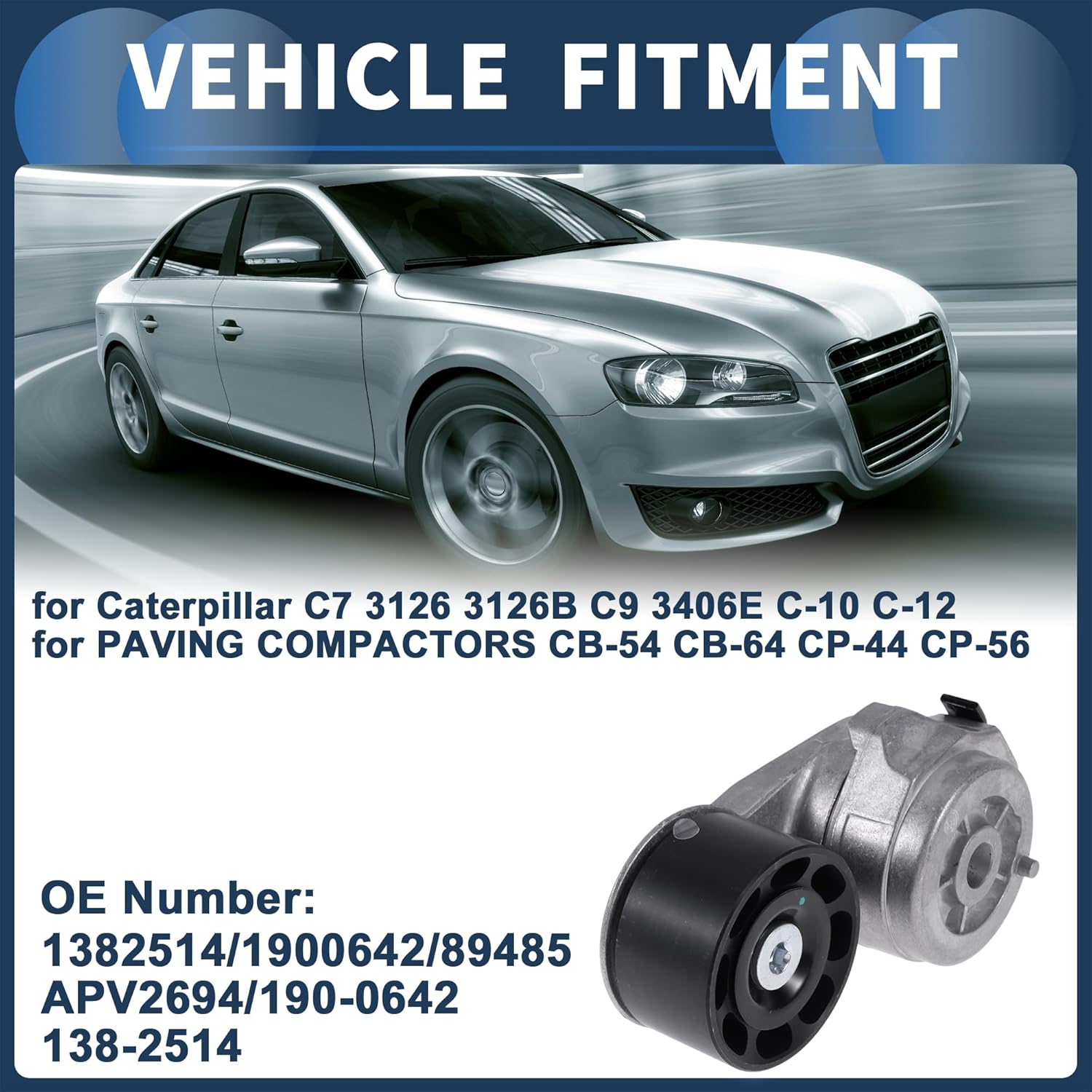 Belt Tensioner Drive Belt Tensioner Pulley Assembly for Caterpillar C7 3126 3126B C9 3406E C-10 C-12 C11 C13 C-15 C-16 No.1382514/1900642 Metal 1 Pc