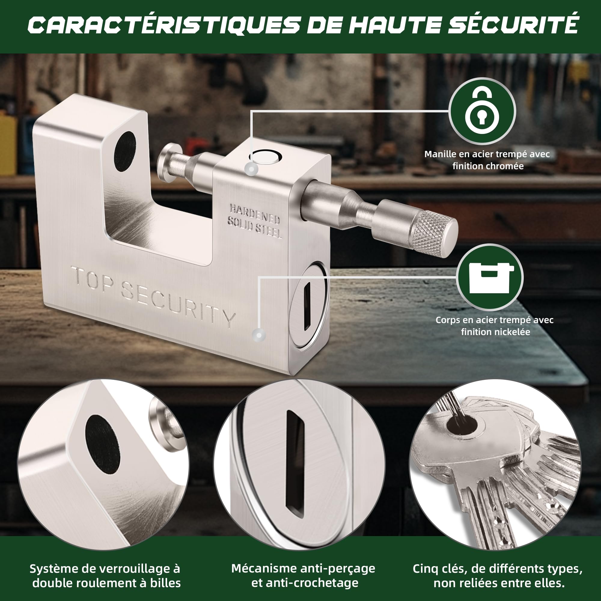 Cadenas Exterieur Ultra Robuste - Nestling® sécurité cadenas clé,Imperméable et anticorrosion,5 Clés,1.1KG,Convient aux conteneurs, entrepôts, motos, etc.(94mm)