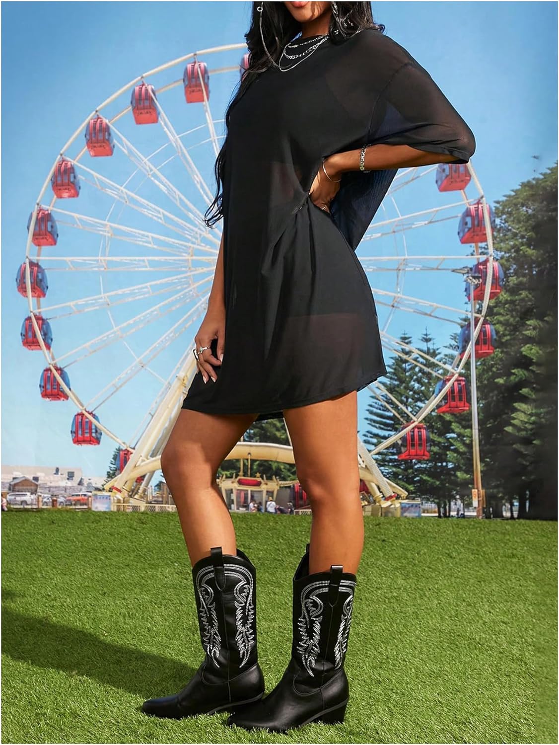 Verdusa Women's Sheer Mesh Dress Loose See Through Half Sleeve Beach Cover Up - Image 5