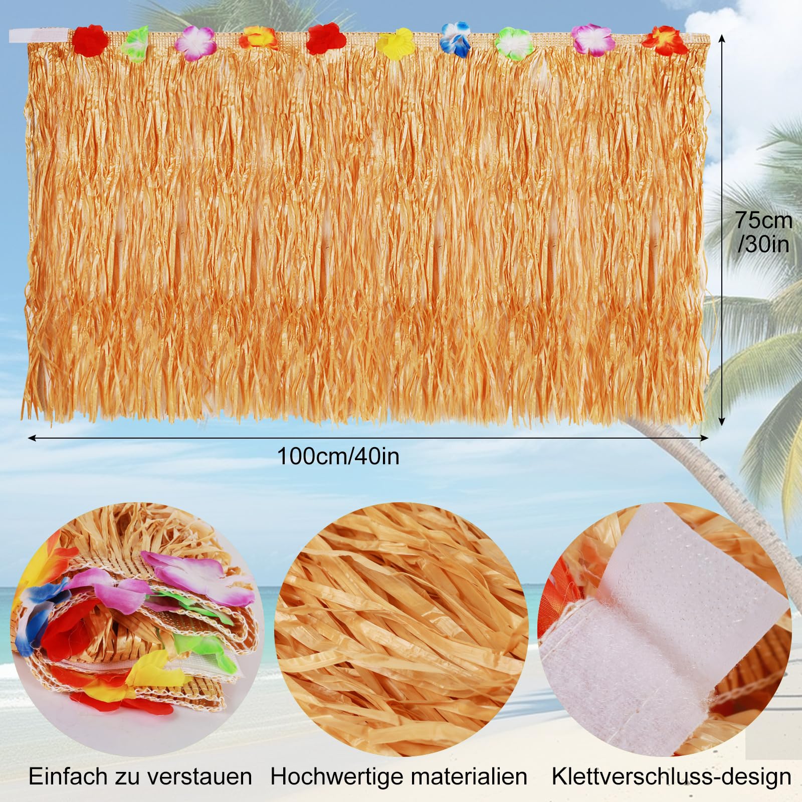 199 Stück Hawaii Party Dekoration Set, Tropische Party Dekoration Set, Hawaii Luau Tischröcke, Hawaii Deko, Banner, Blüten, Künstliche Palmenblätte für Hawaii Party Deko Beach Tropischen Garten Party