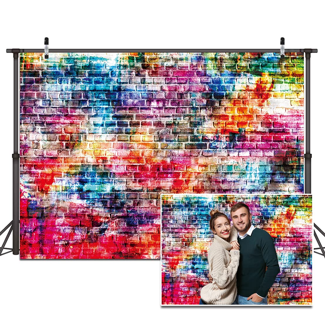 Dudaacvt 8x6ft Colorful Brick Wall Photography Backdrops Baby Birthday Party Wedding Graduation Home Decoration Photo Booth Studio Prop Banner Q013