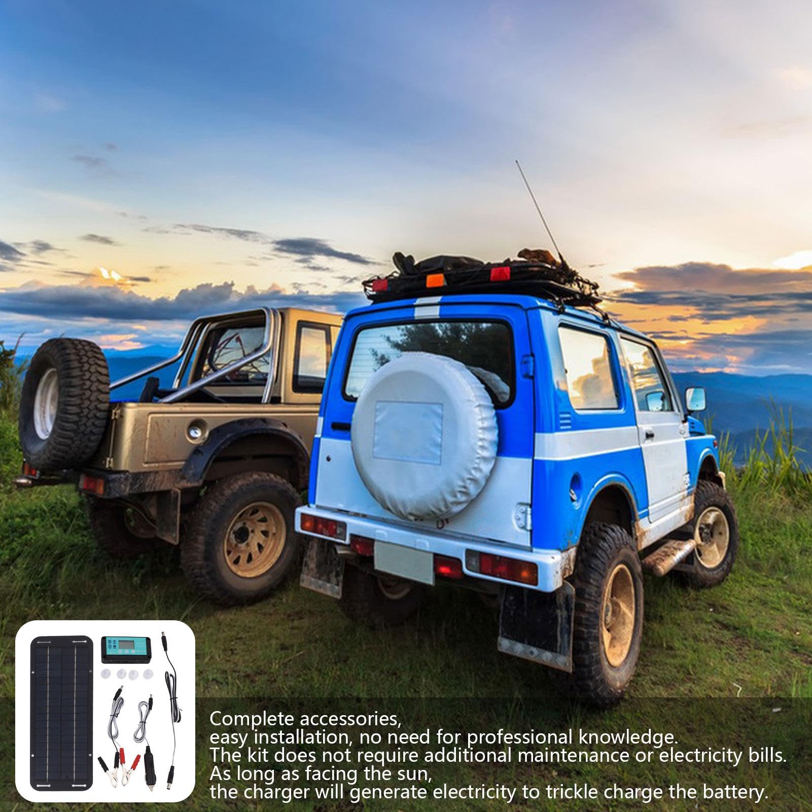 Caricabatterie solare per auto 12V/24V portatile per con controller | caricabatterie per auto solare impermeabile | Kit di ricarica per pannelli per v