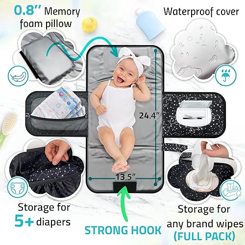 Miniatura 3 de Cambiador de pañales portátil para bebé, con almohada y correa incorporadas suaves para cochecitos, cómodo, ligero e impermeable, fabricado con