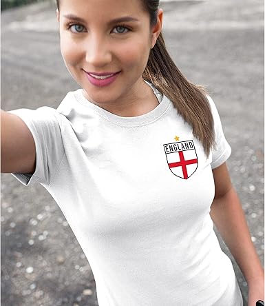 England Shirt Women - Women England Flag Badge T-shirt - Football Country European Supporters 2022 Retro Tee Hair - English Tournament 2024 Footy Soccer Top, Red : Amazon.nl: Fashion