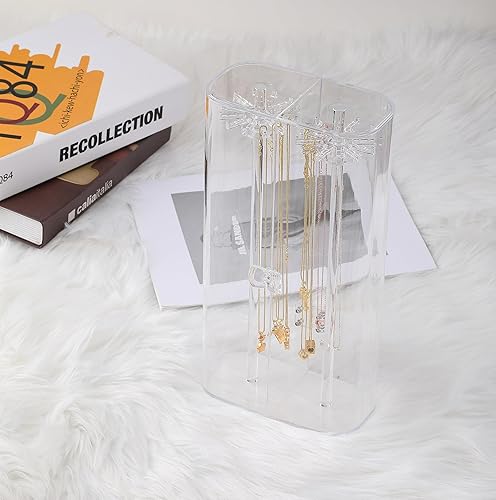 Miniatura 3 de Soporte giratorio tubular de almacenamiento de joyas de acrílico, organizador giratorio - 24 ganchos para tocador, estaciones de cosméticos,