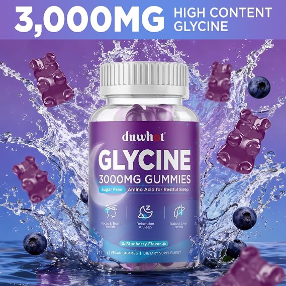 Glycine Gummies, 3g(3000 mg) Glycine Supplements for Sleep, Sugar-Free, 60