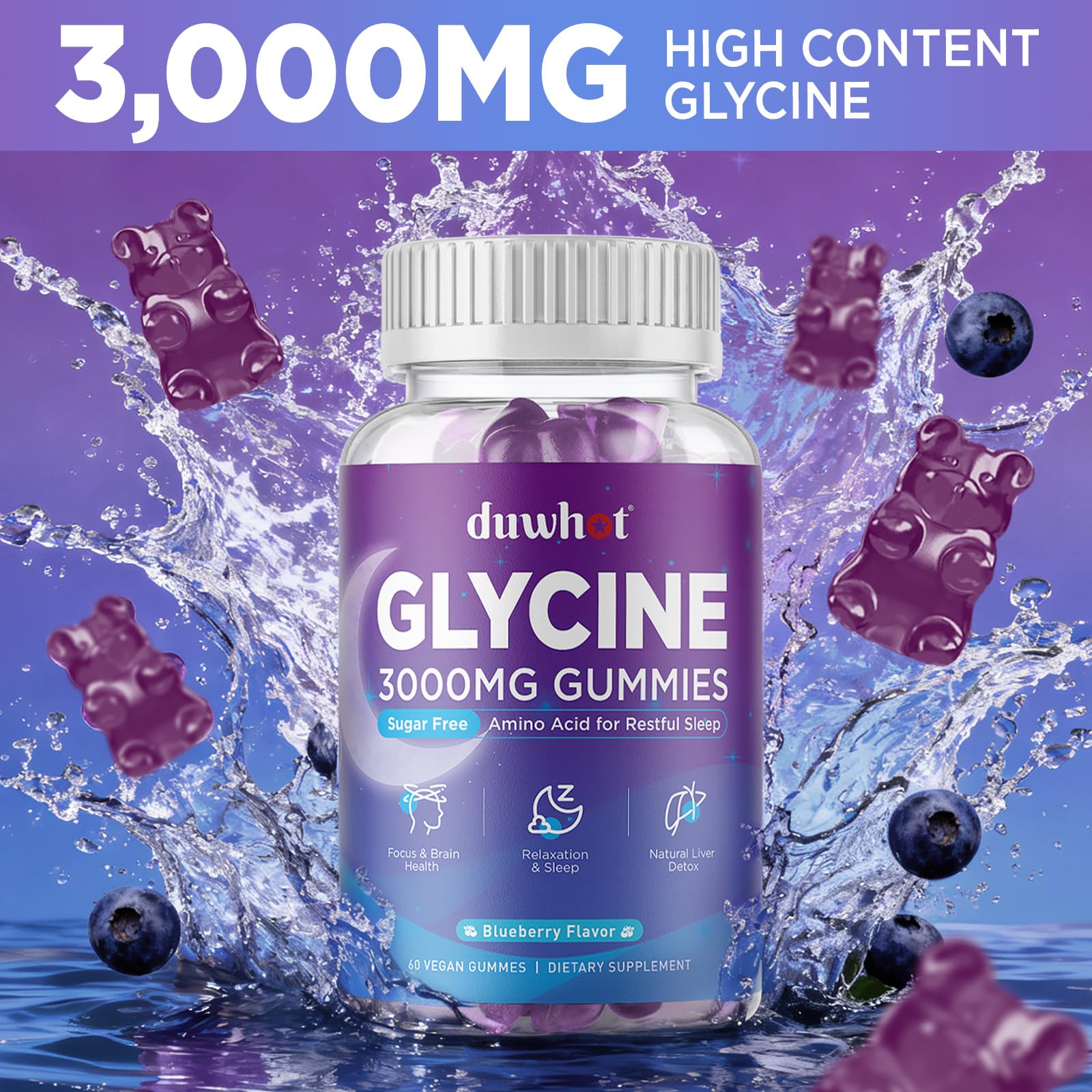 Glycine Gummies, 3g(3000 mg) Glycine Supplements for Sleep, Sugar-Free, 60 — Amazon image 2